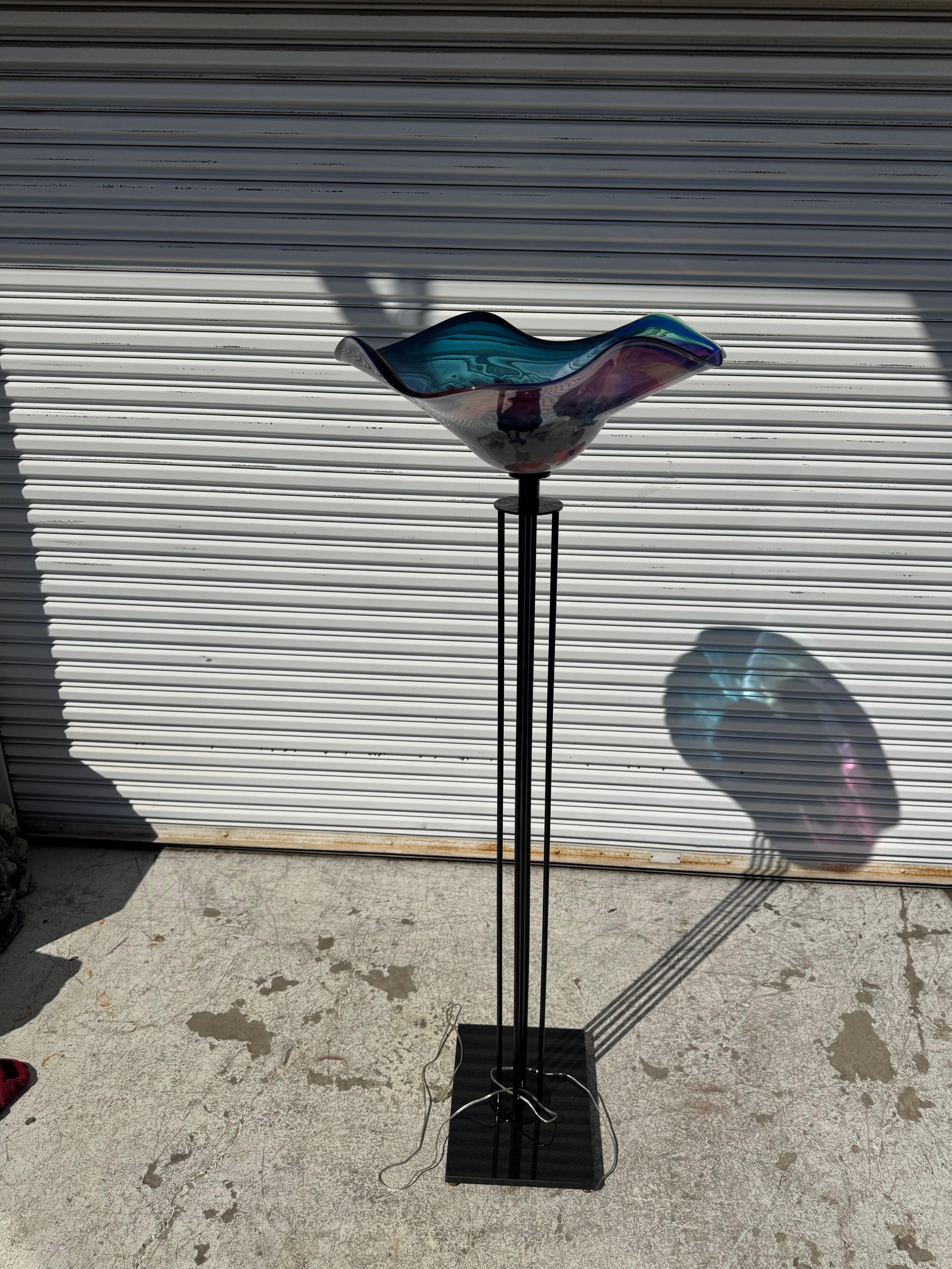 Post Modern Metal Floor Lamp with Handblown glass shade For Sale 4
