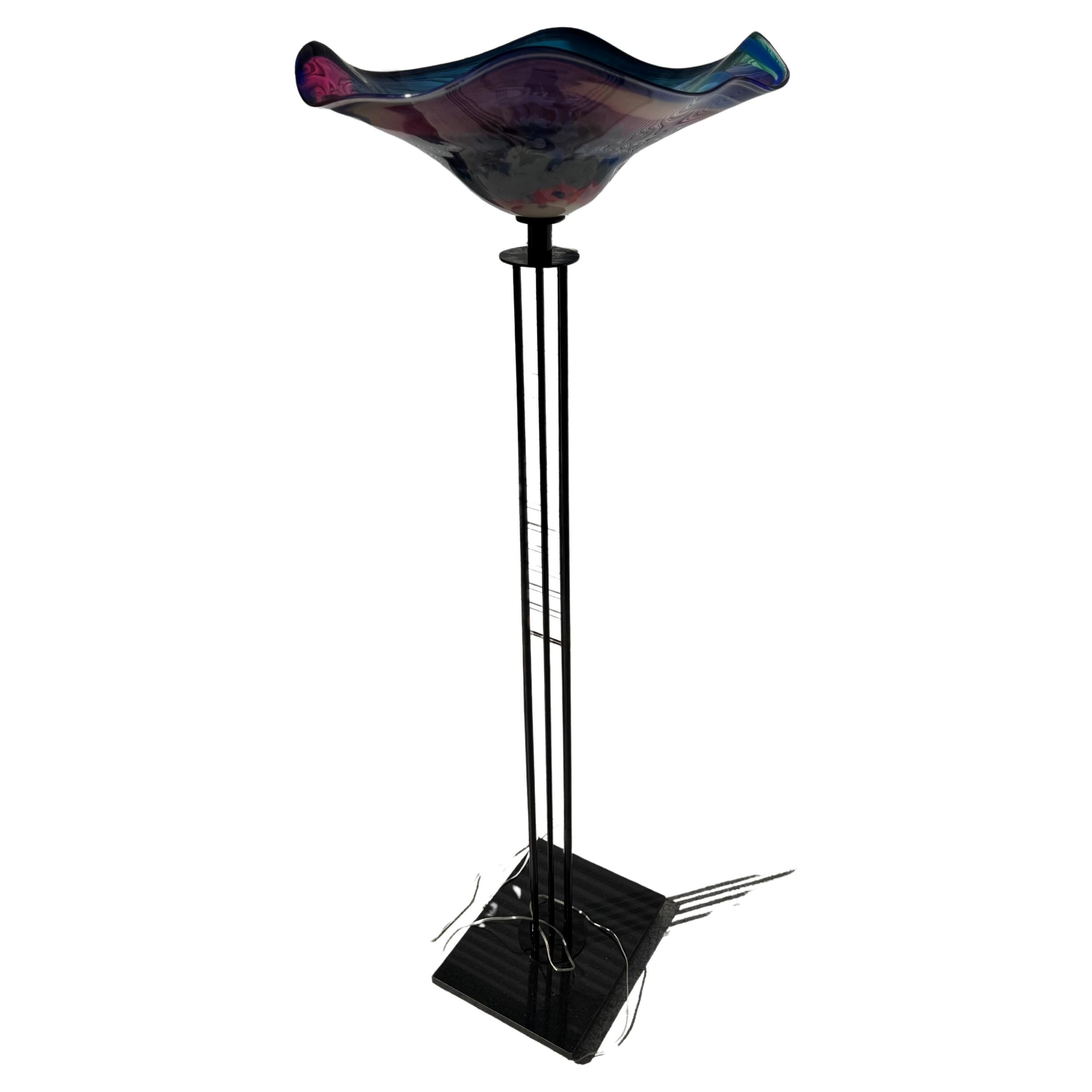Post Modern Metal Floor Lamp with Handblown glass shade For Sale