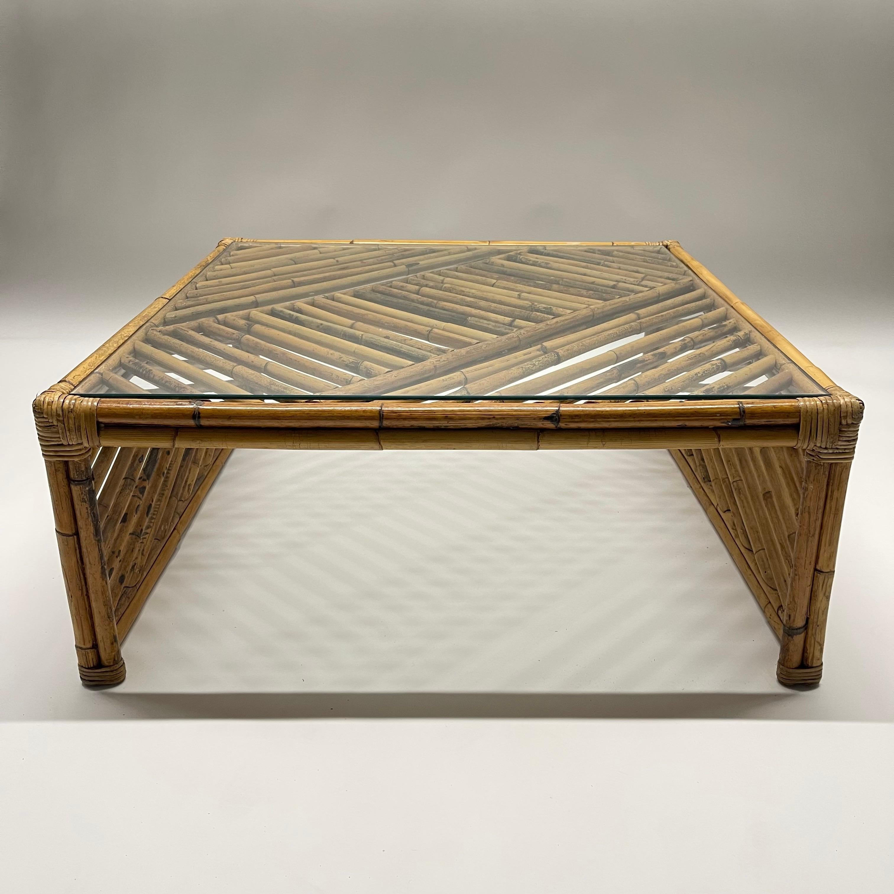 Post-Modern Post Modern Mid Century Bamboo Rattan Coffee or Cocktail Table, 1970s