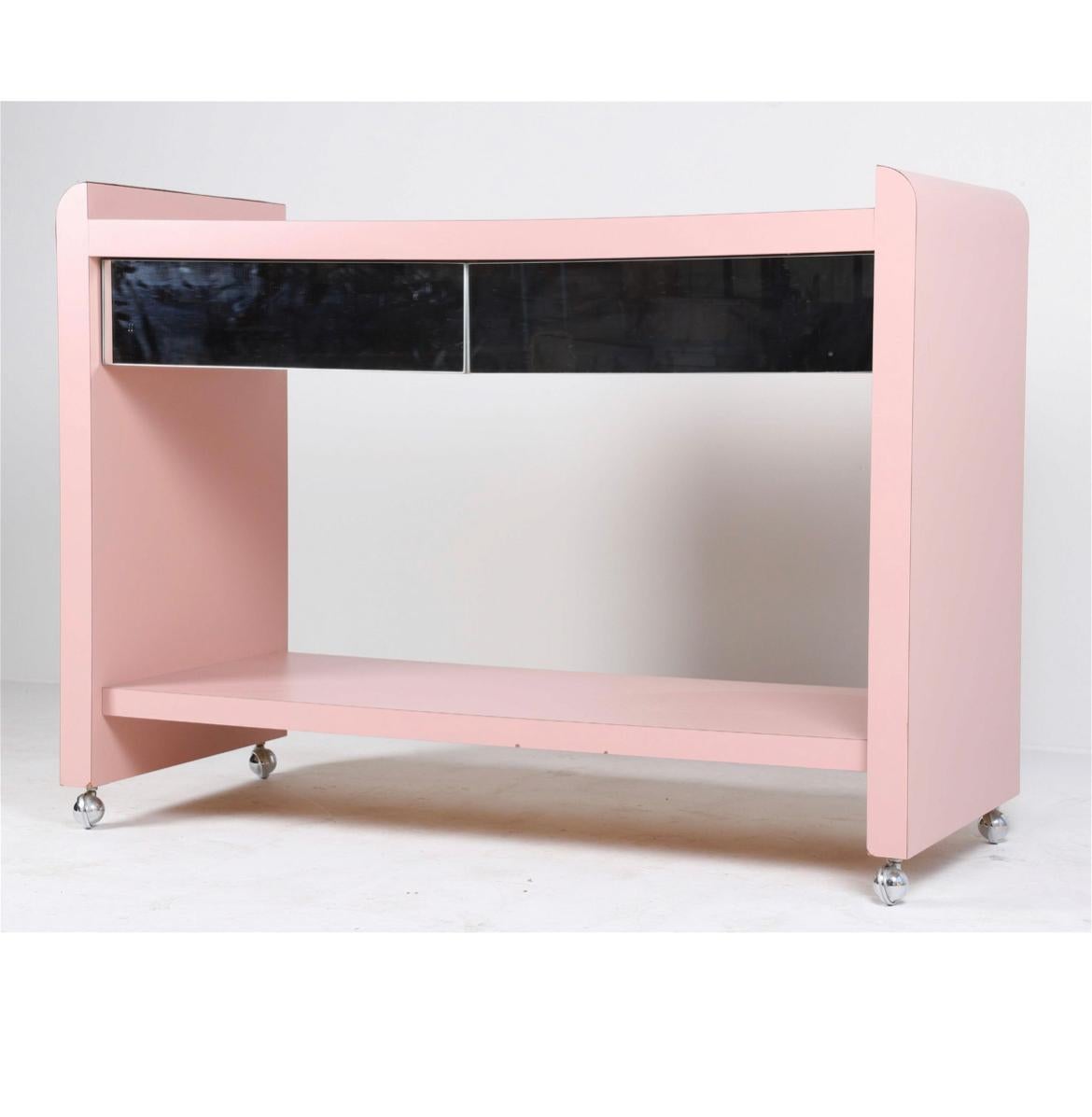 Post-Modern Post Modern Midcentury Pink Bar Cart Style of Memphis Milano  For Sale