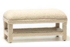 Post Modern Milo Baughman Parsons Style Bench in Ivory White Bouclé, circa 1980s