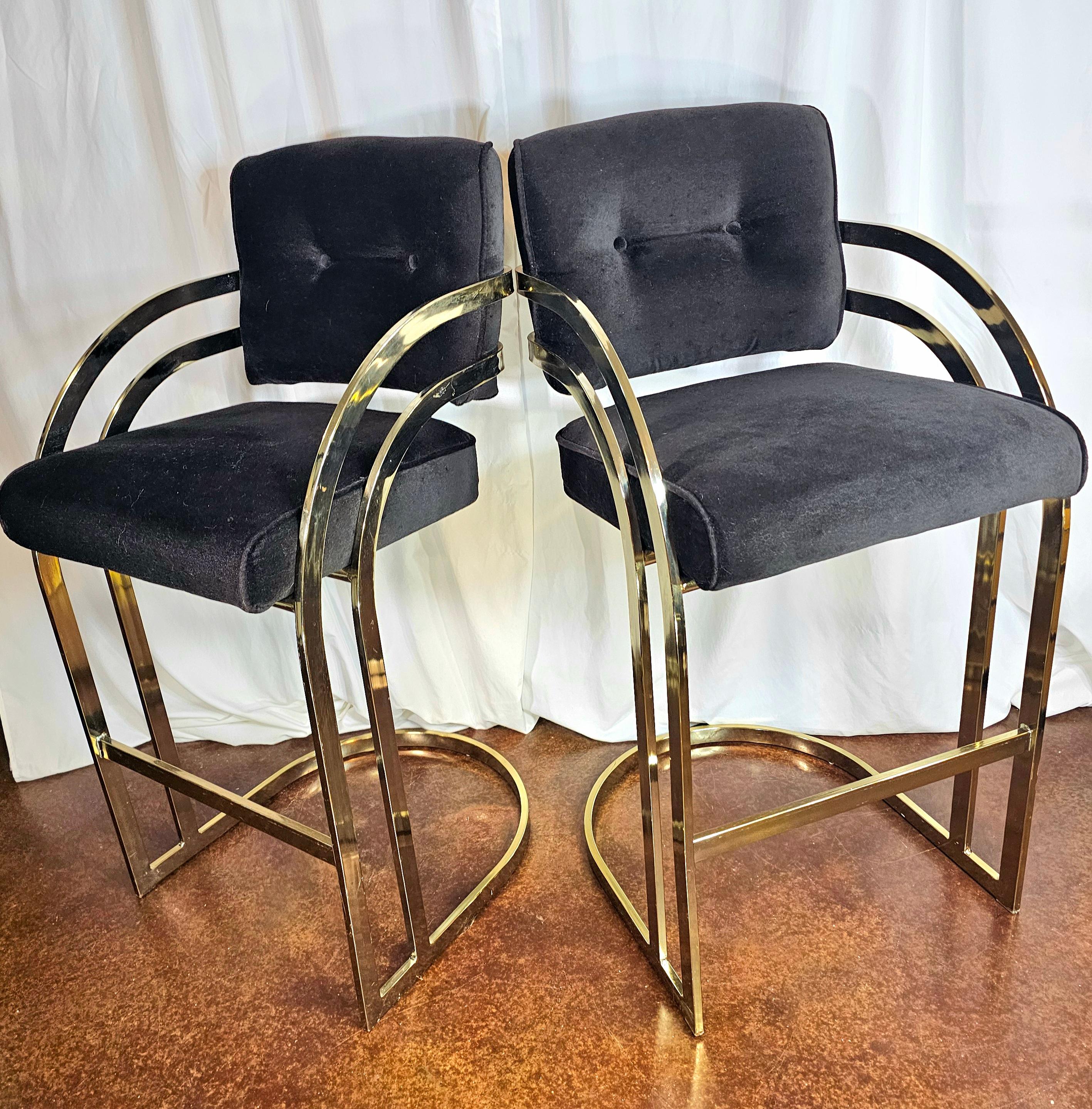 Post modern Milo Baughman style Barstools, a pair For Sale 3