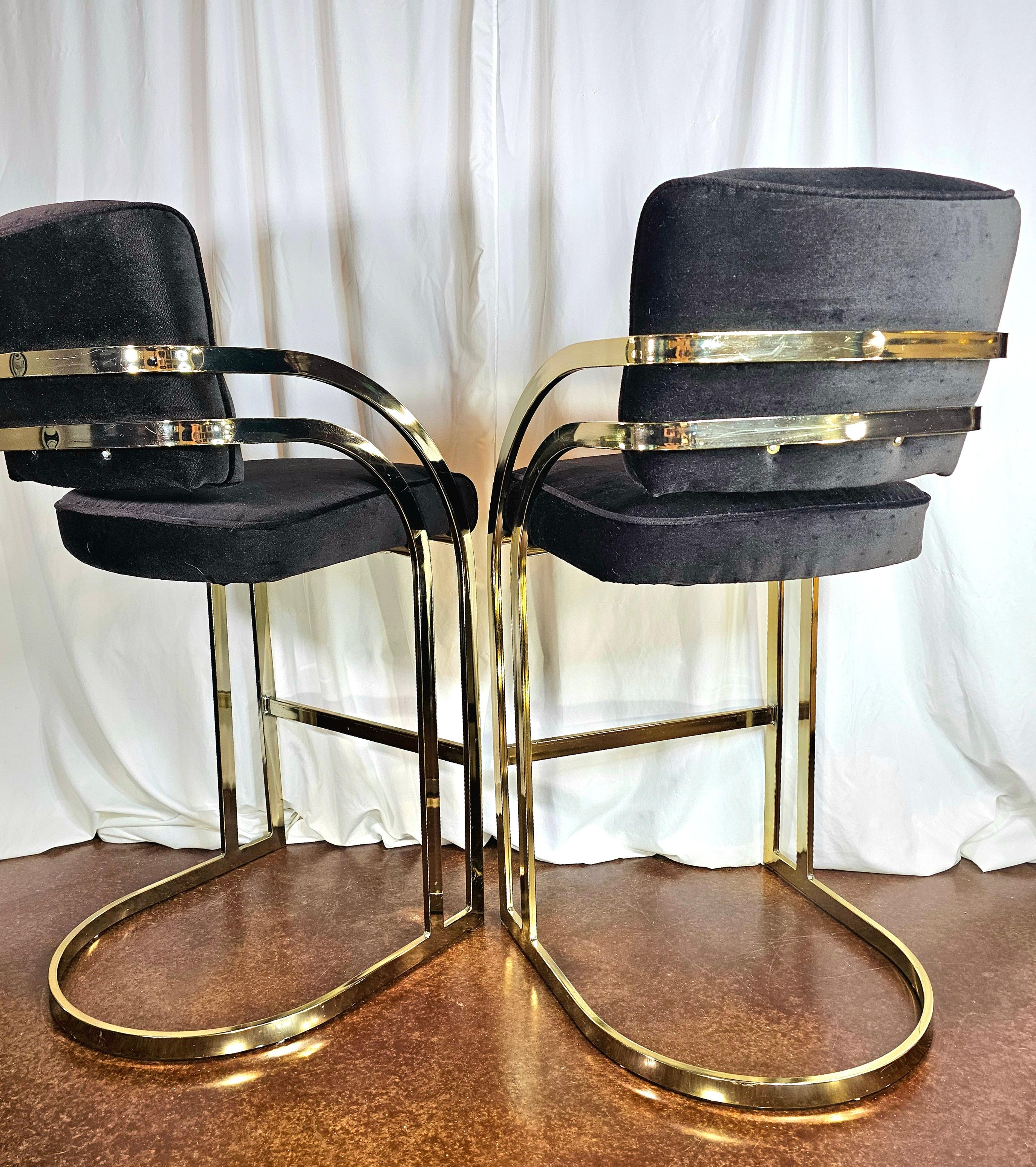 Post modern Milo Baughman style Barstools, a pair For Sale 4