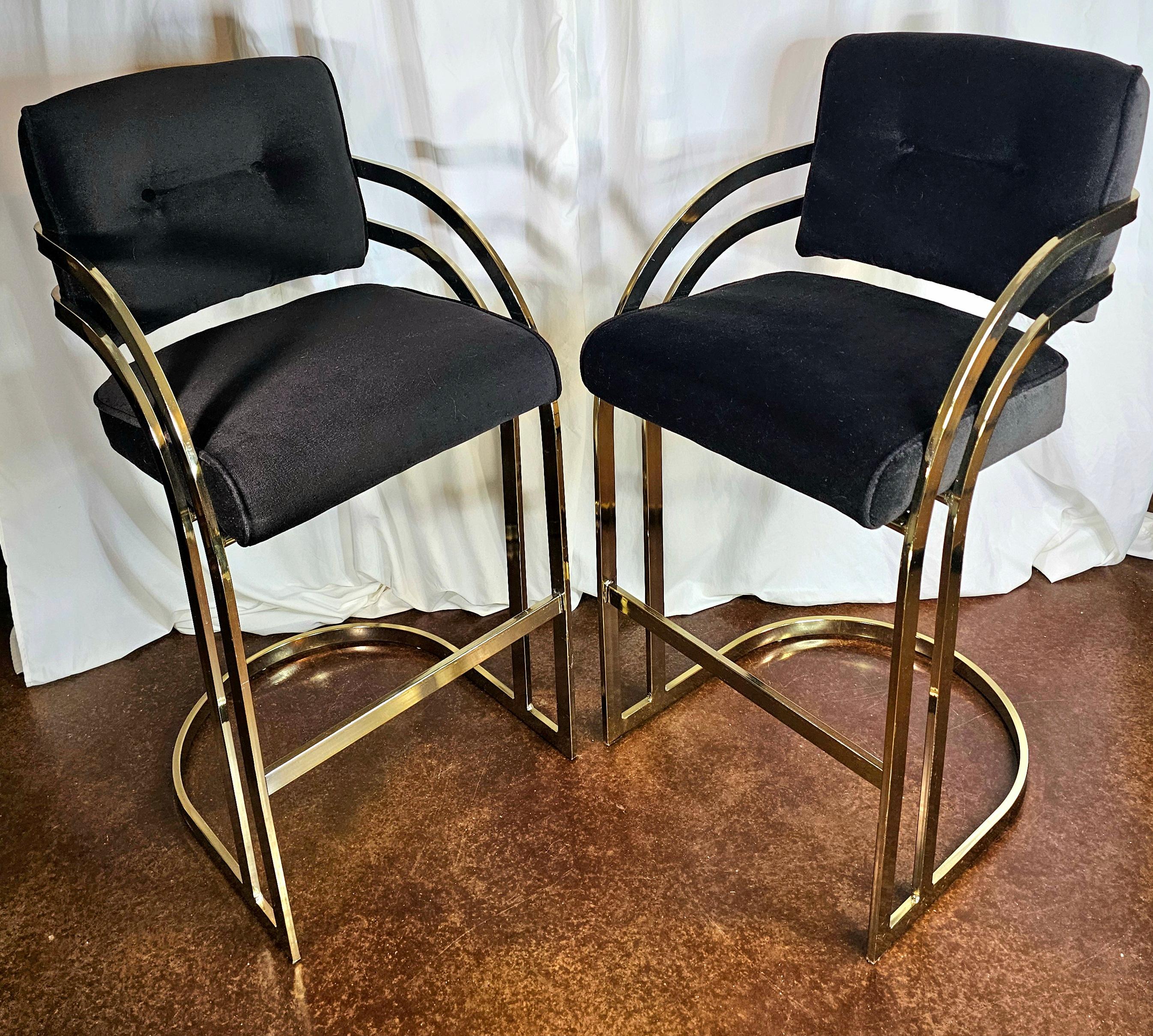 Post-Modern Post modern Milo Baughman style Barstools, a pair For Sale
