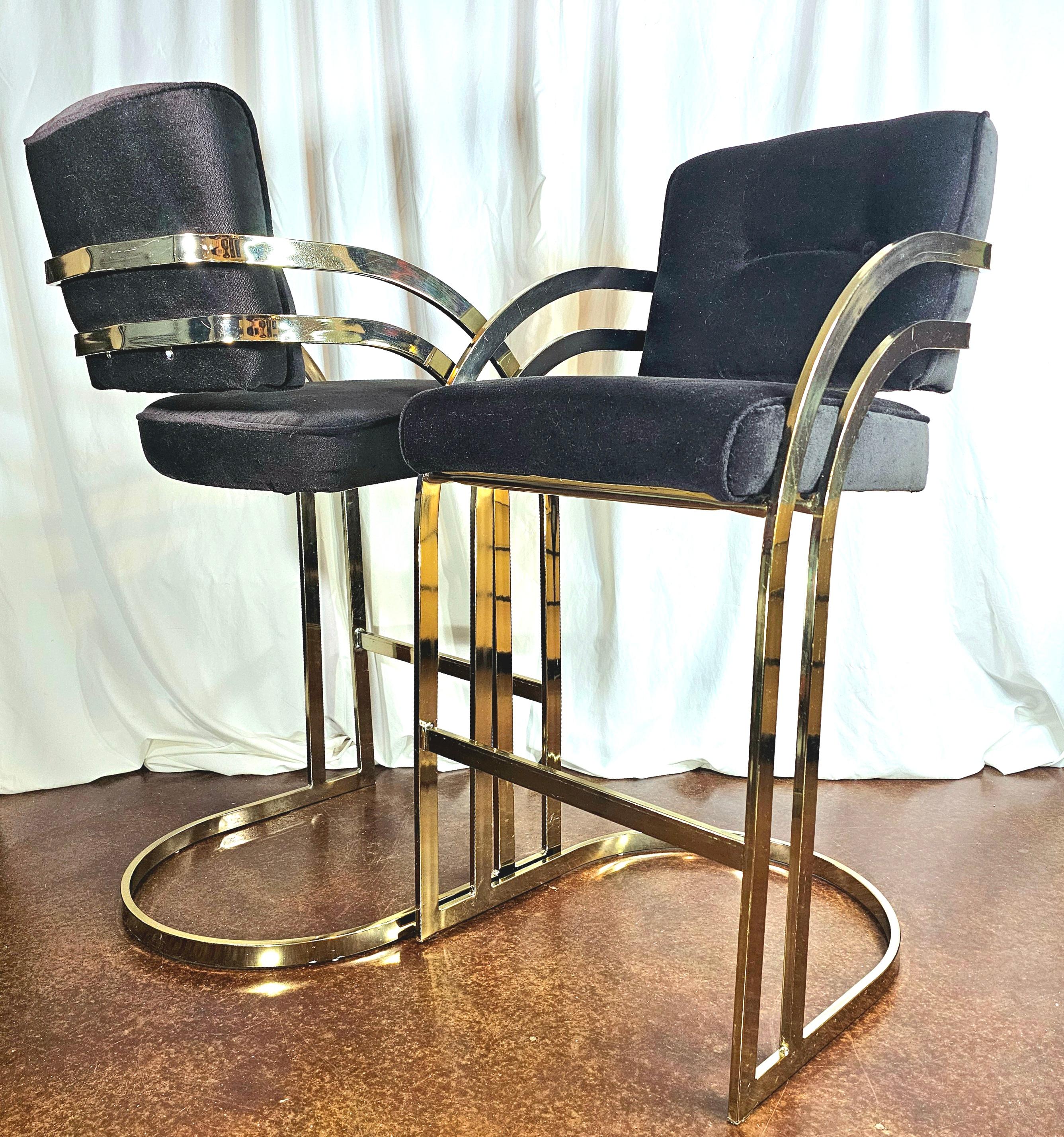 Late 20th Century Post modern Milo Baughman style Barstools, a pair For Sale