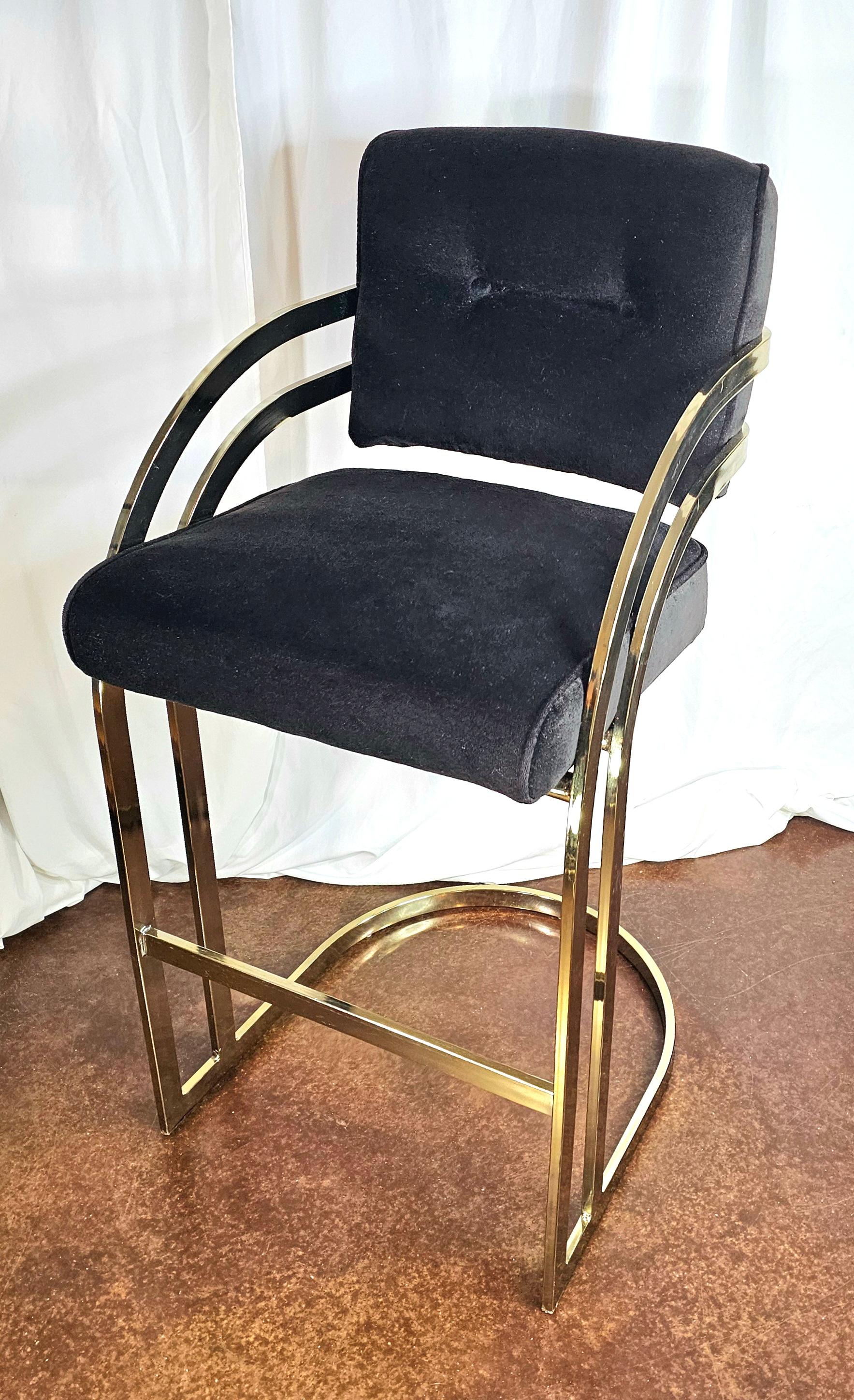 Brass Post modern Milo Baughman style Barstools, a pair For Sale