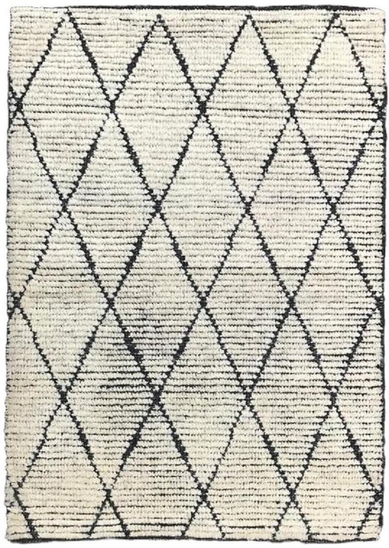 Postmodern Minimalist Diamond Pattern Hand-Knotted Cream Wool Rug For ...