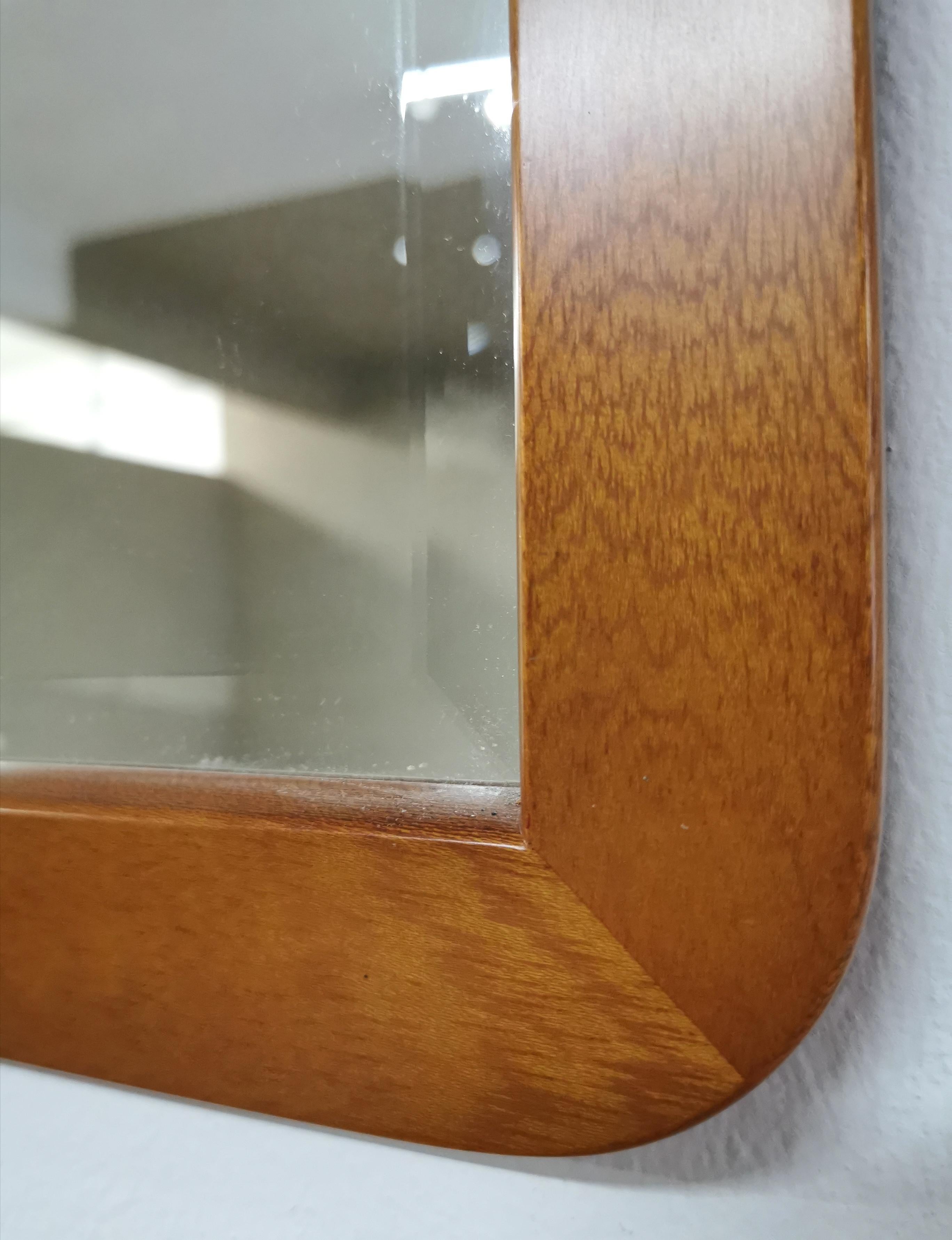 Post-Modern Wall Mirror Cherry Wood Frosted Glass Calligaris Square Modern Italy 1990s For Sale