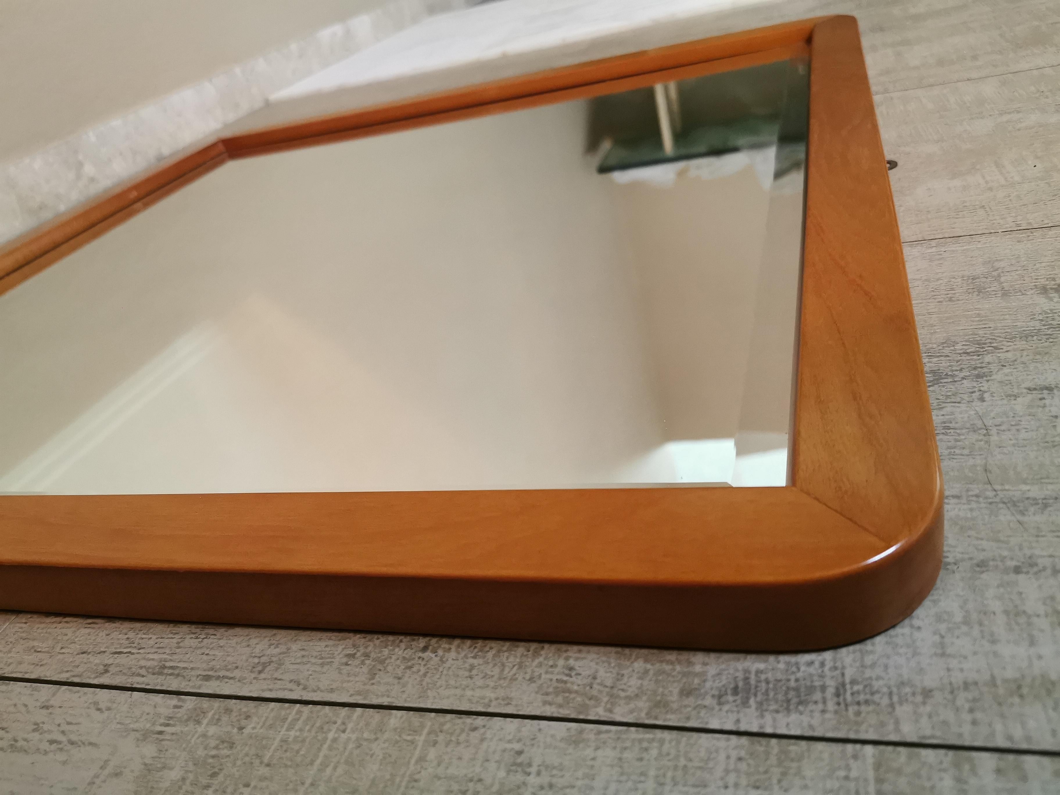 Italian Wall Mirror Cherry Wood Frosted Glass Calligaris Square Modern Italy 1990s For Sale