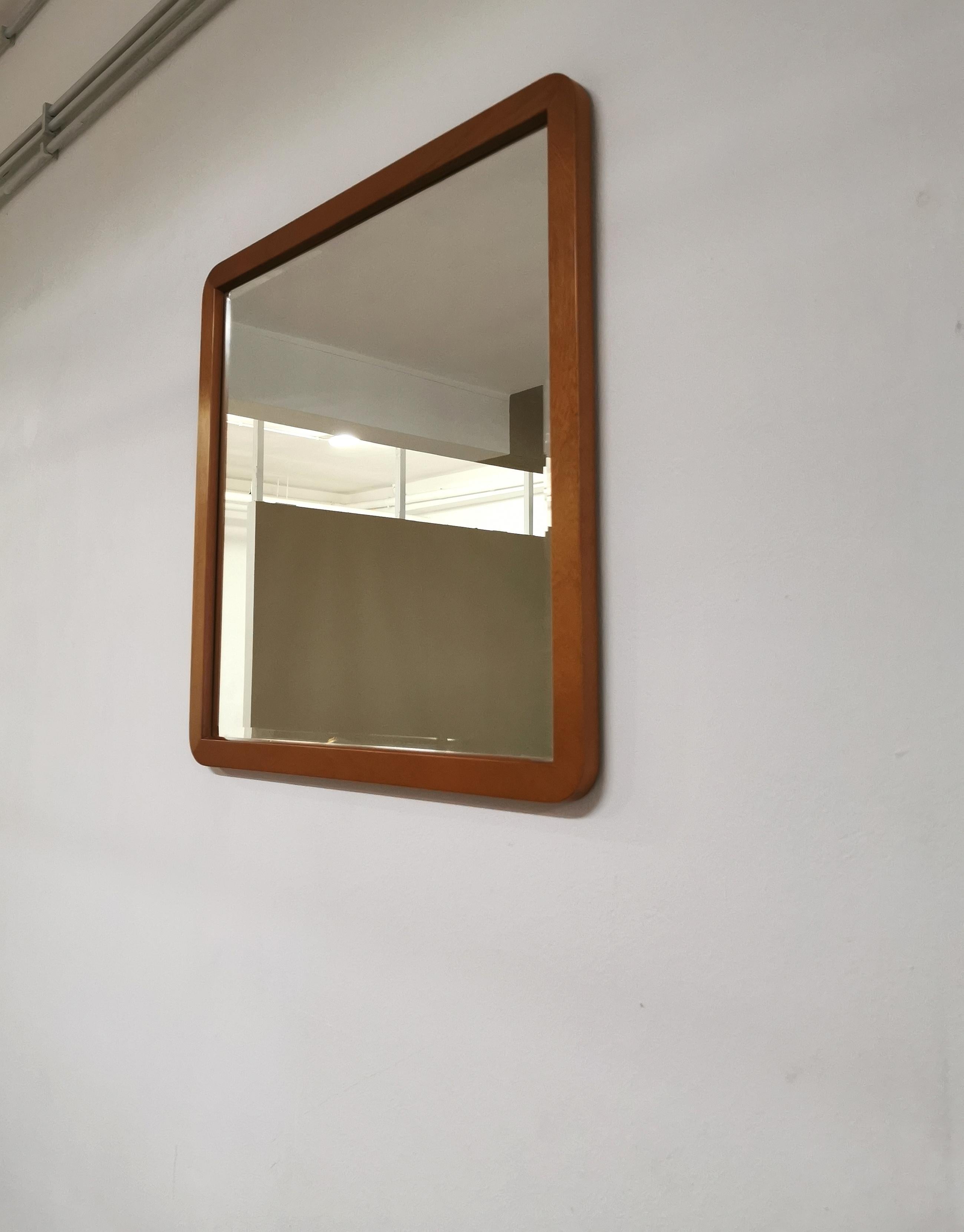Wall Mirror Cherry Wood Frosted Glass Calligaris Square Modern Italy 1990s In Good Condition For Sale In Palermo, IT