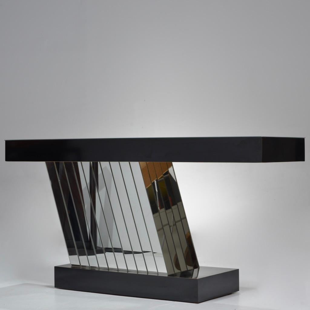 Post Modern Mirrored Console Table For Sale 2