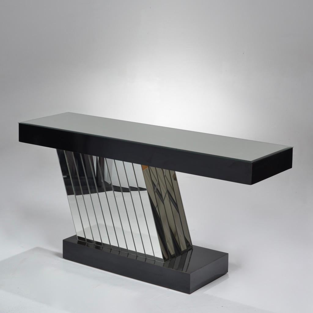 Post Modern Mirrored Console Table For Sale 4