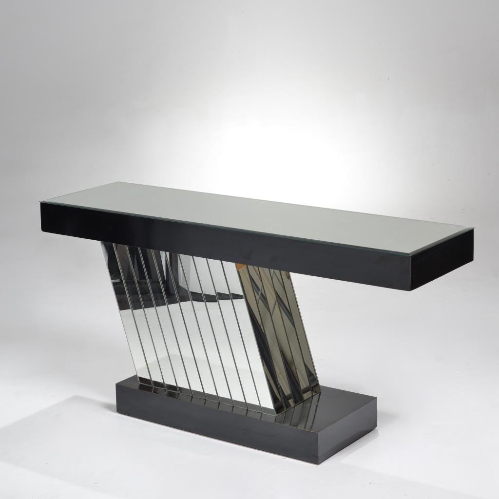 Post Modern Mirrored Console Table For Sale 6
