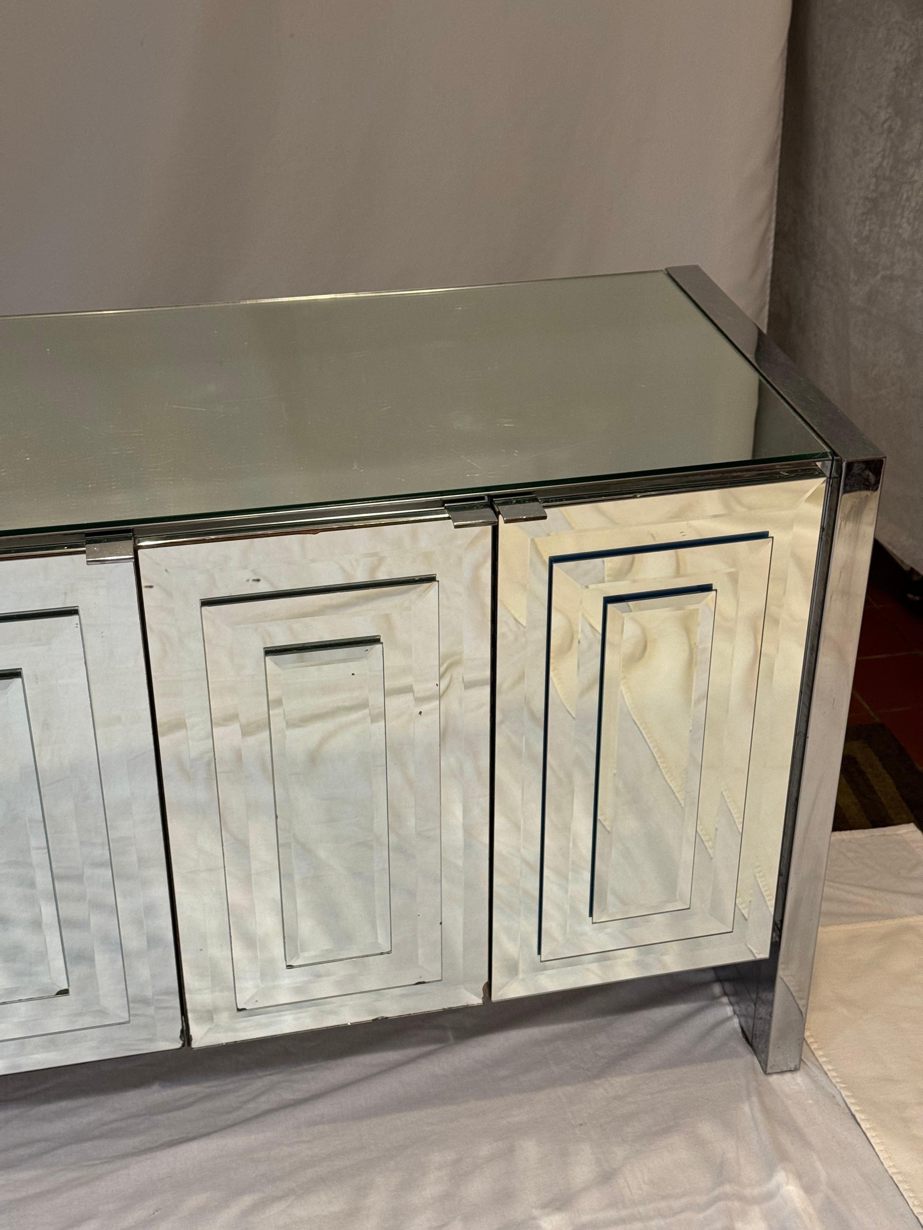Late 20th Century Post Modern Mirrored Credenza by Ello