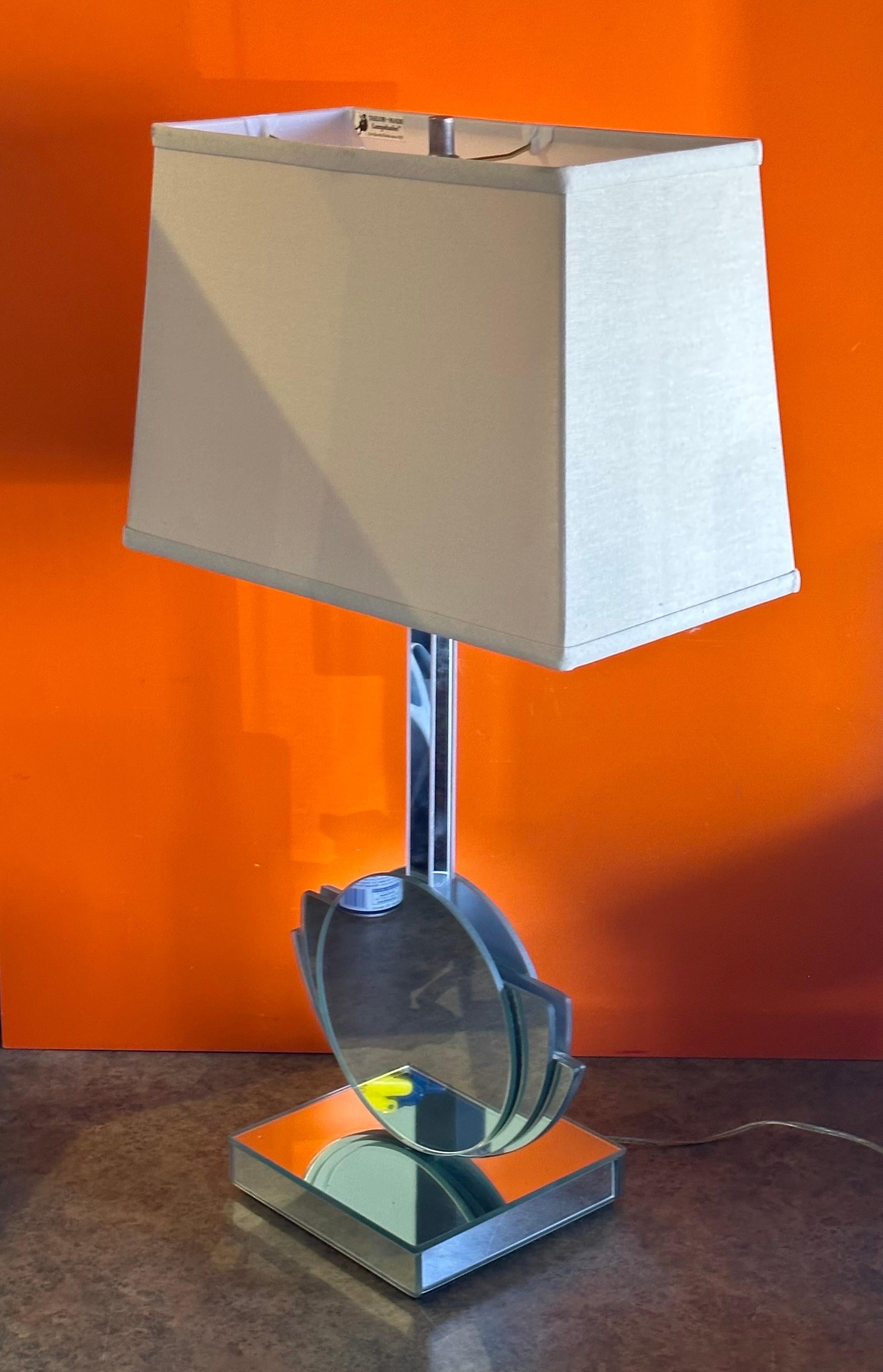 Post-Modern Mirrored Table Lamp  In Good Condition For Sale In San Diego, CA