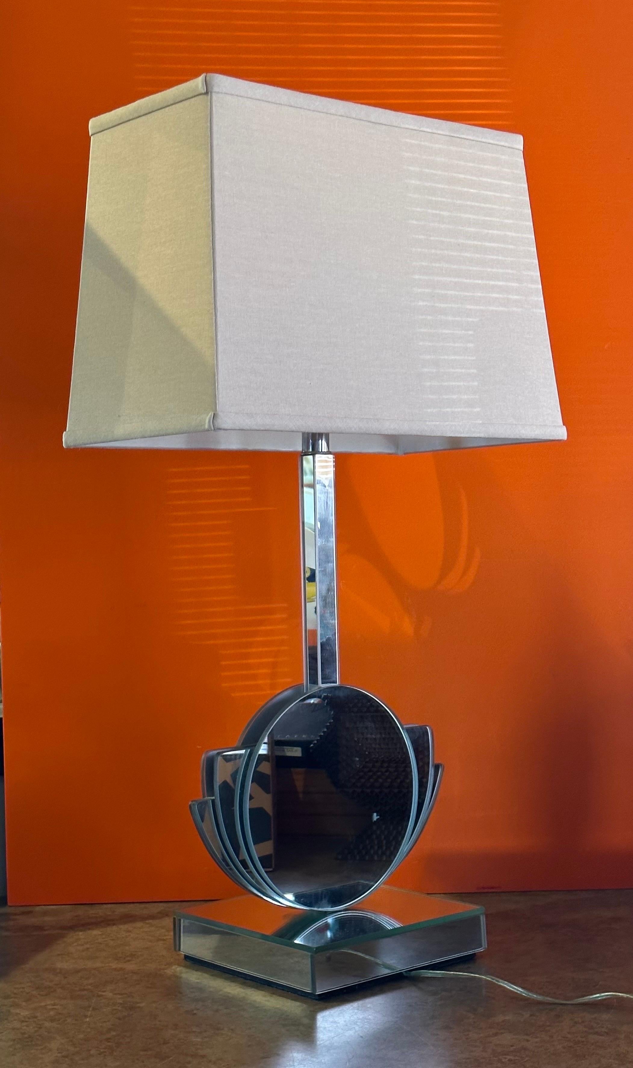 Linen Post-Modern Mirrored Table Lamp  For Sale