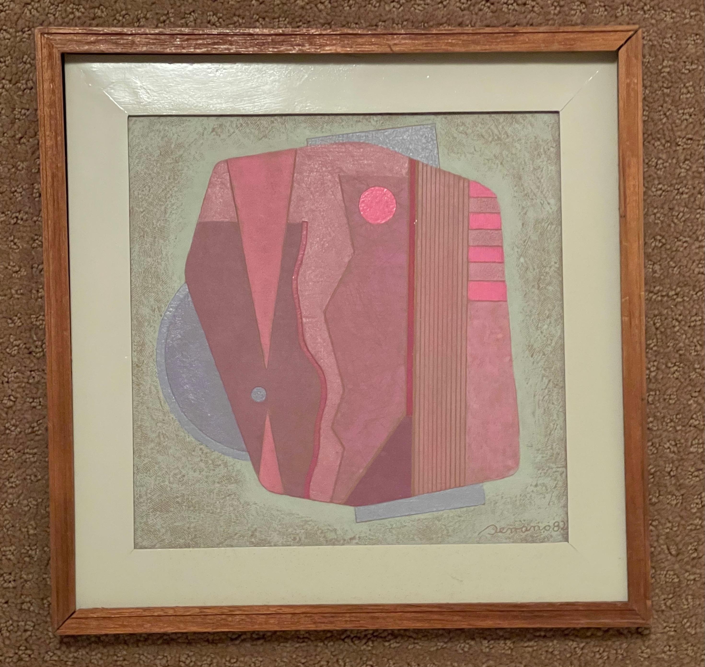 Limited Edition Post Modern mixed media three dimensional abstract by listed Mexican artist Jose Luis Serrano, circa 1980s. Framed and mounted on board measuring 13