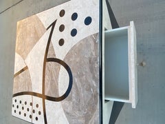 Post Modern Modern Art Top Tessellated Stone Side Table Black White & Taupe