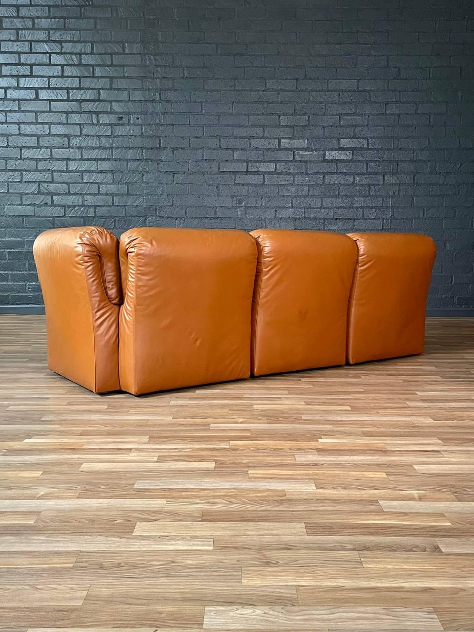 Late 20th Century Post Modern Modular Caramel Leather Sofa For Sale