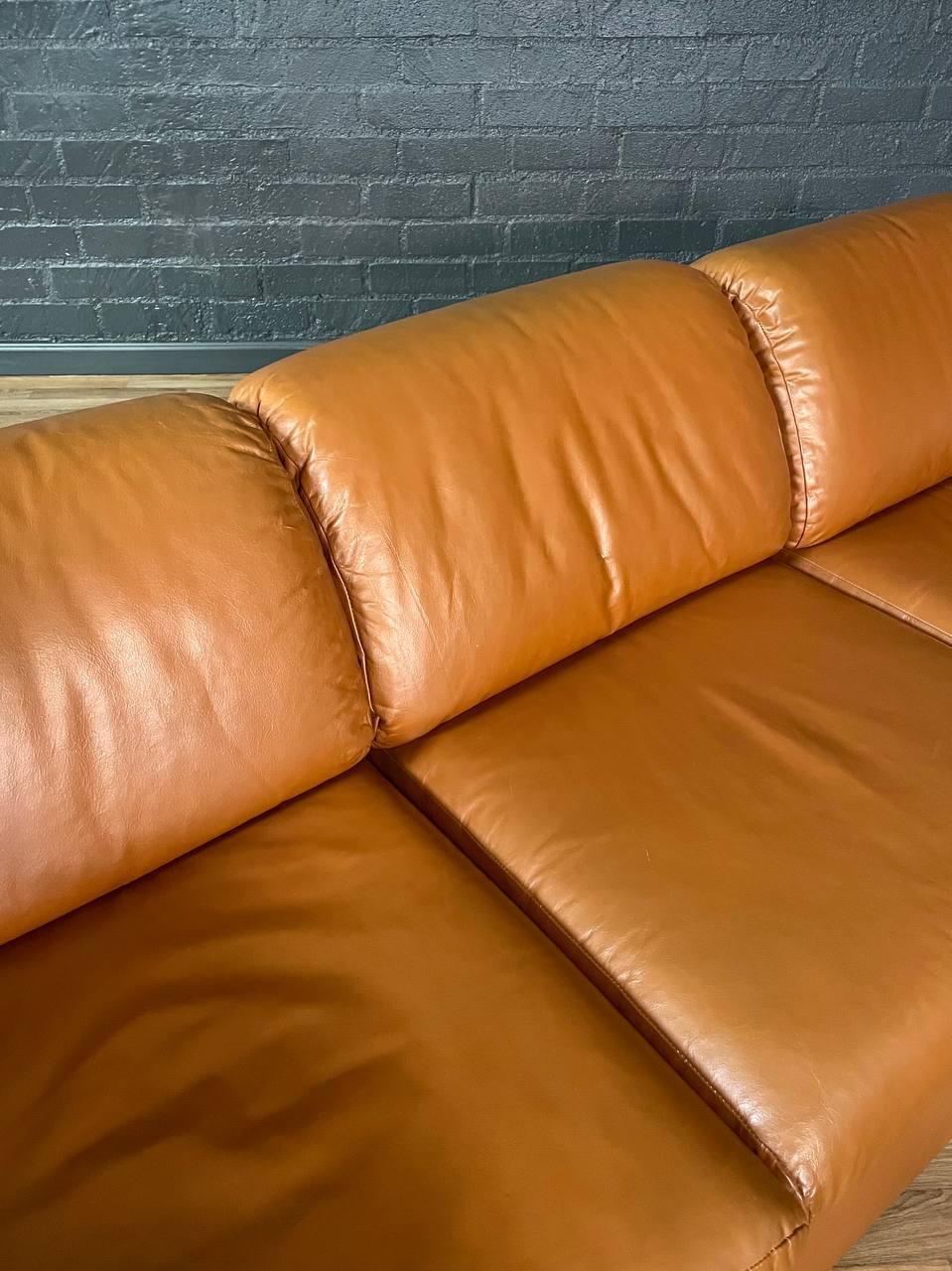 Post Modern Modular Caramel Leather Sofa For Sale 1