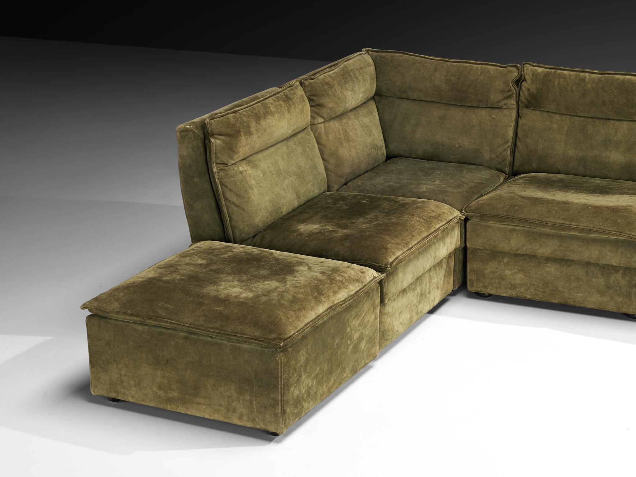 Late 20th Century Post-Modern Modular Sofa in Natural Green Suede For Sale