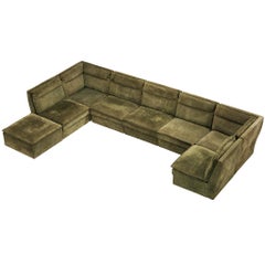Post-Modern Modular Sofa in Natural Green Suede