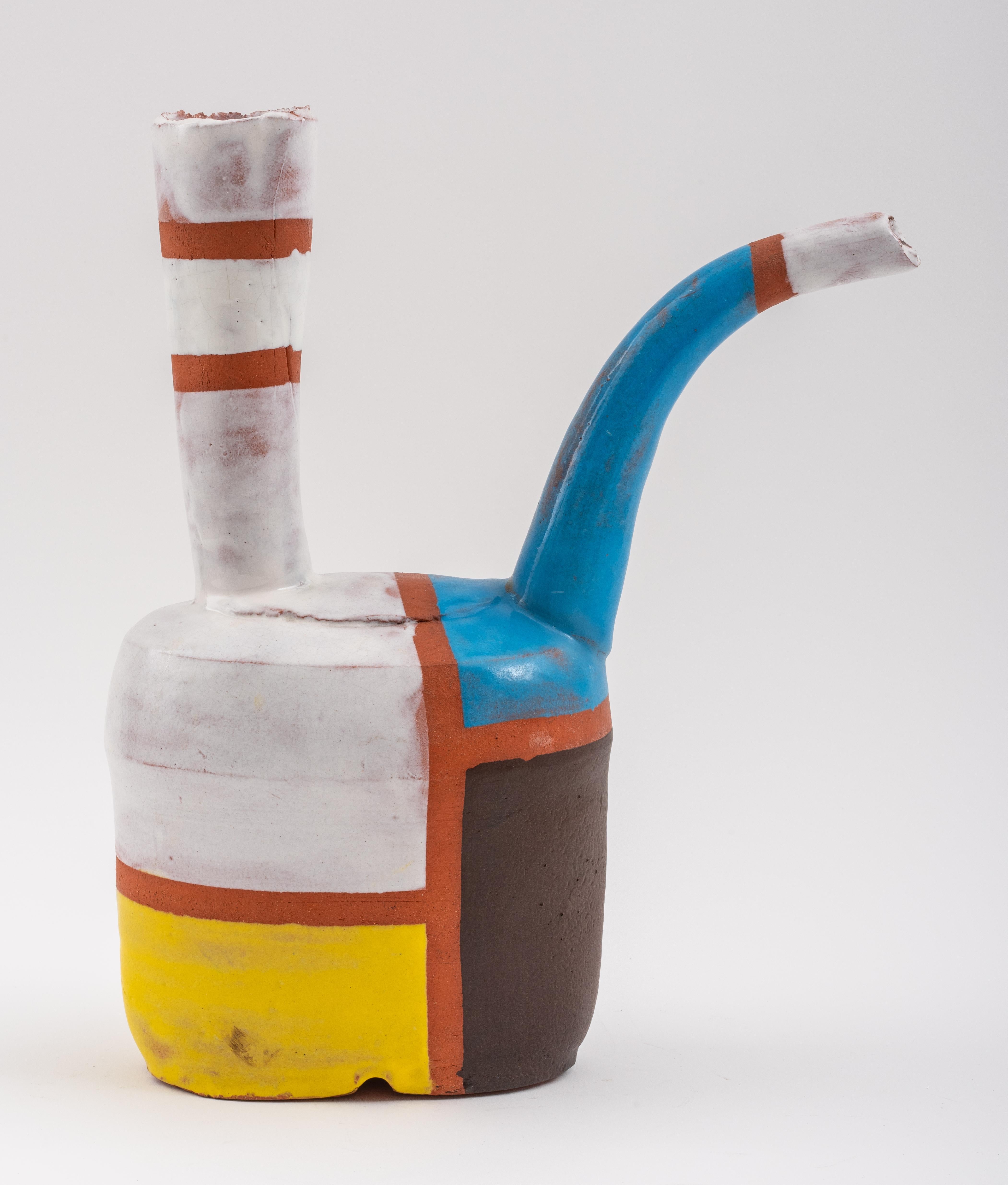 Post-Modern Mondrian Manner Terracotta Water Jug For Sale 6