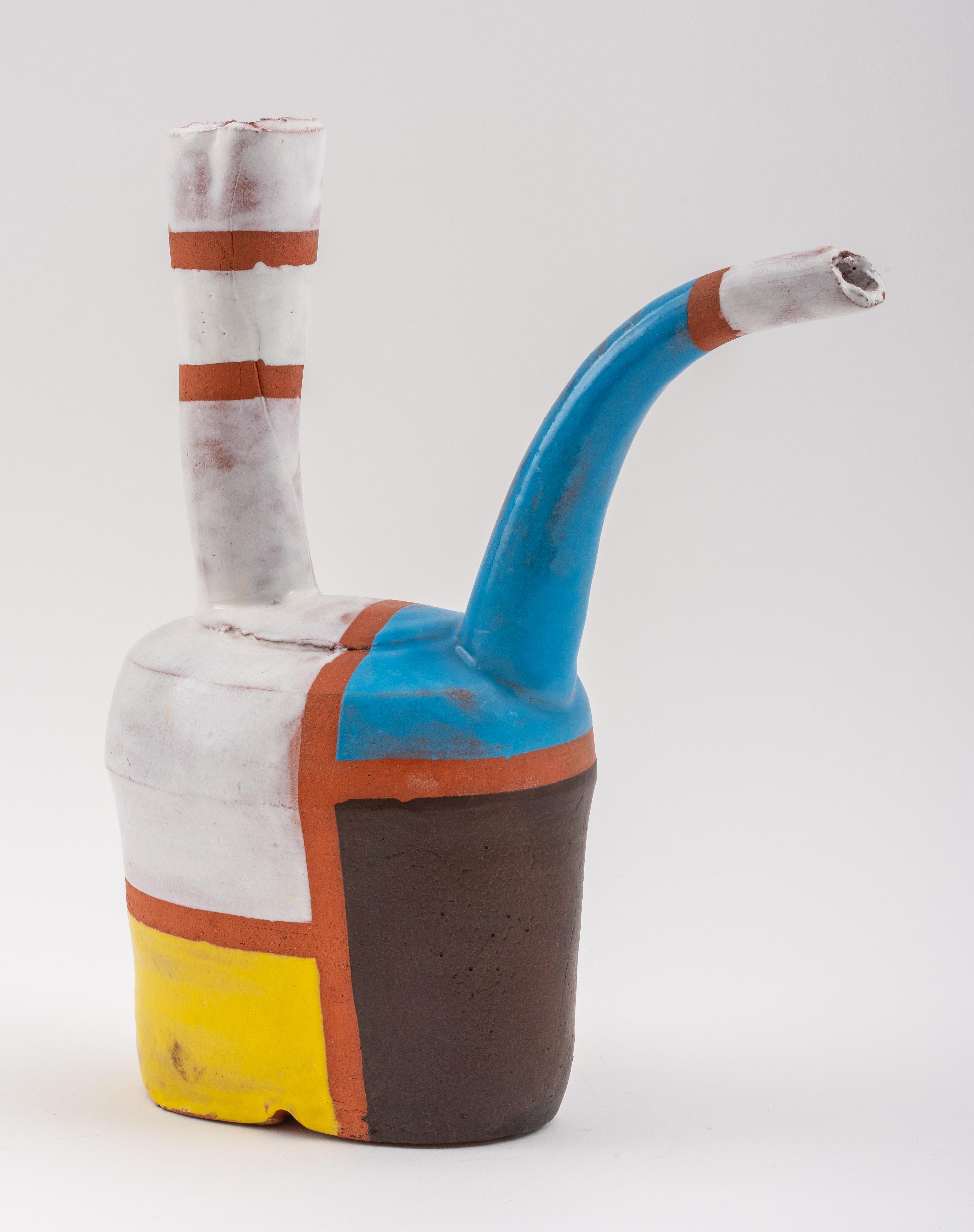 Post-Modern Mondrian Manner Terracotta Water Jug In Good Condition For Sale In New York, NY