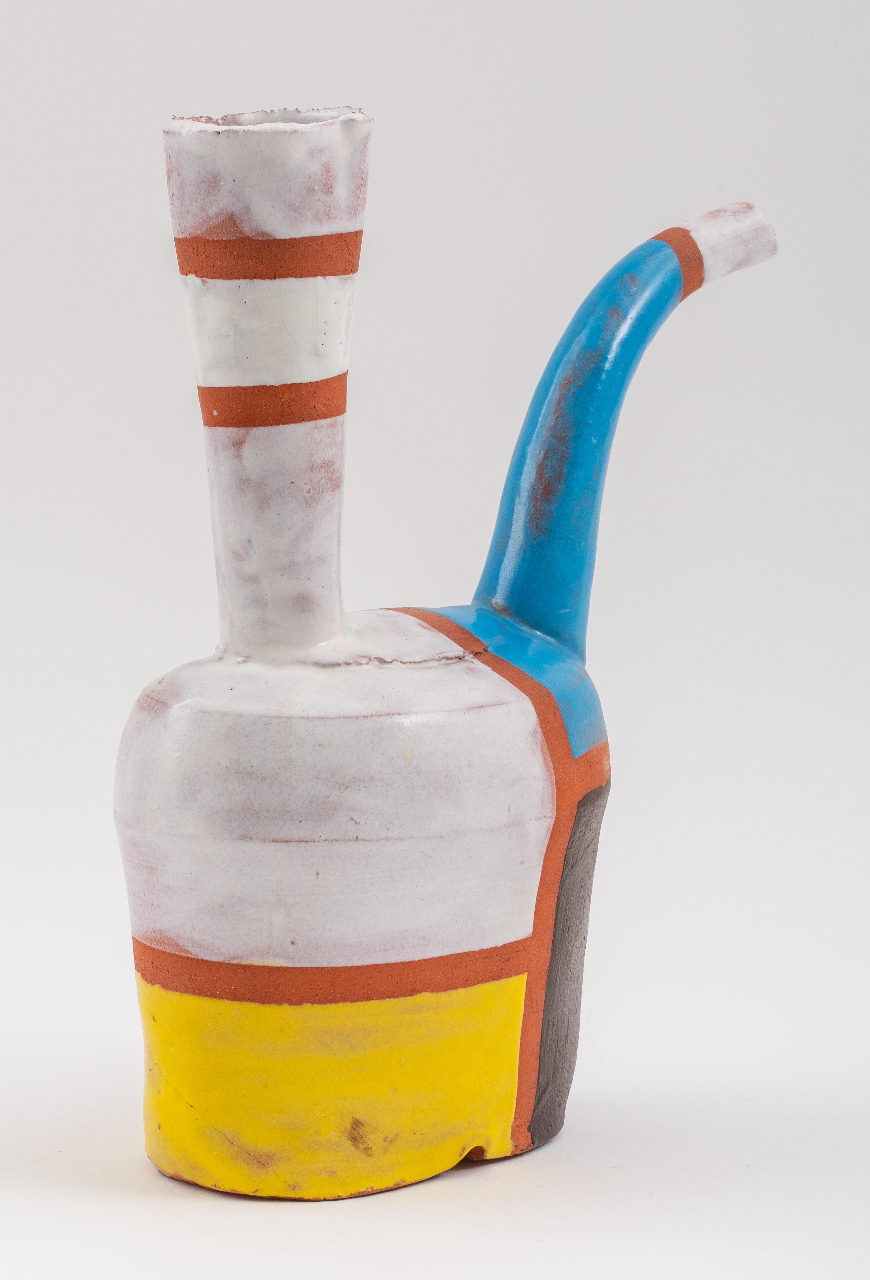 Post-Modern Mondrian Manner Terracotta Water Jug For Sale 5