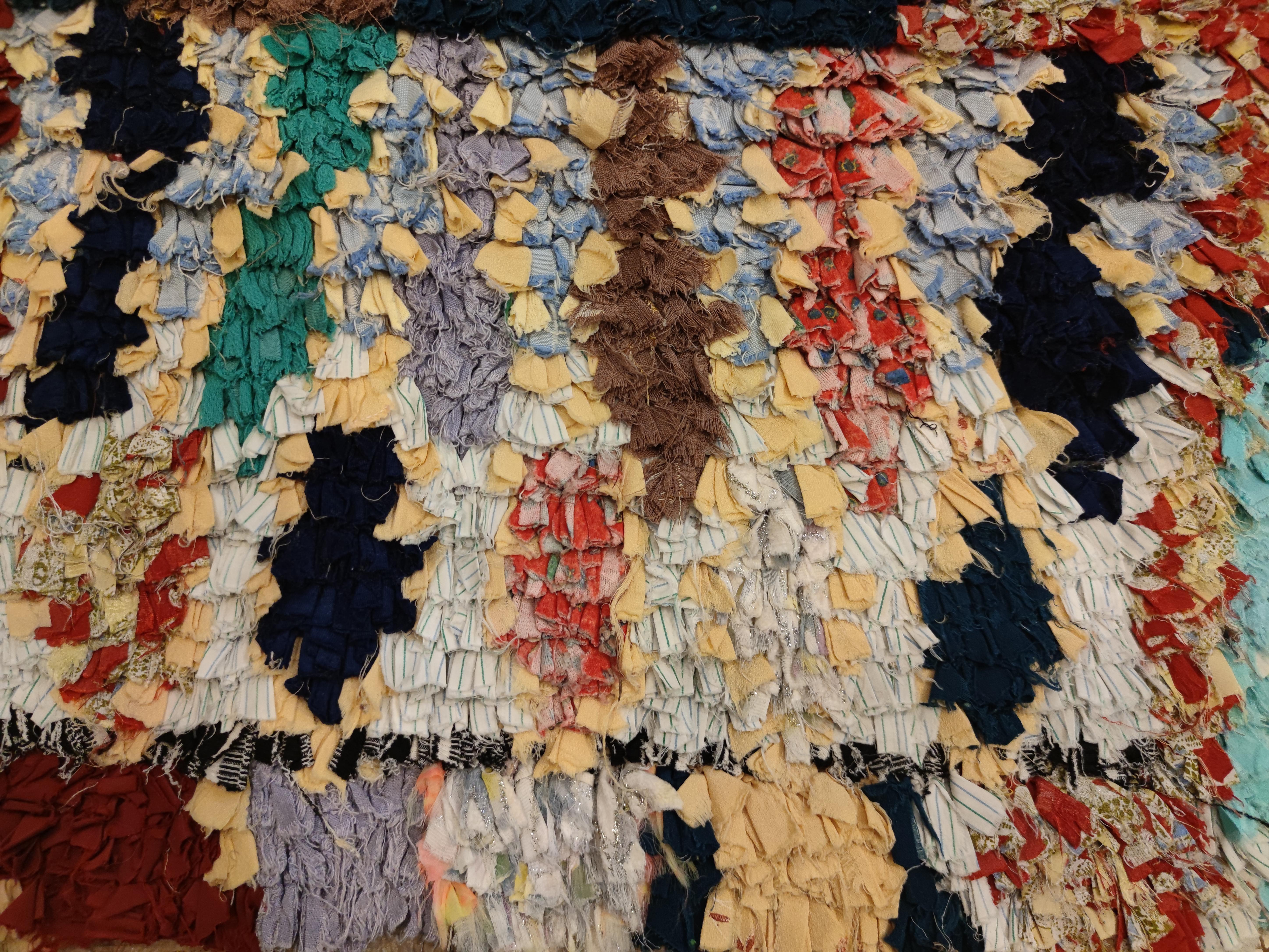 Hand-Knotted Post Modern Moroccan Boucherouite Boujad Berber Rug For Sale