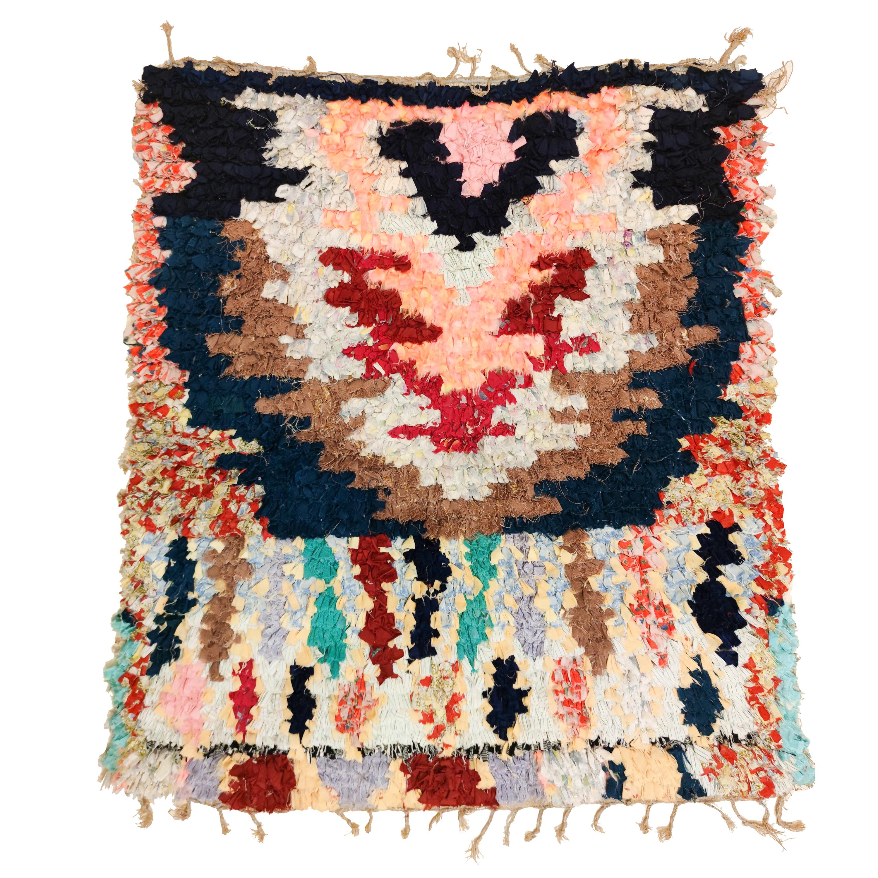 Post Modern Moroccan Boucherouite Boujad Berber Rug For Sale