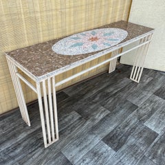 Postmodern Mosaic Top Console Table with Patinated Iron Base. Circa 1980s