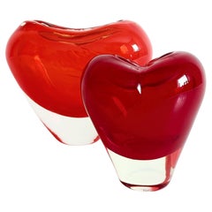 Jarrones posmodernos de Murano Glass Sommerso Cuore y Cuoricino, Italia, década de 1990