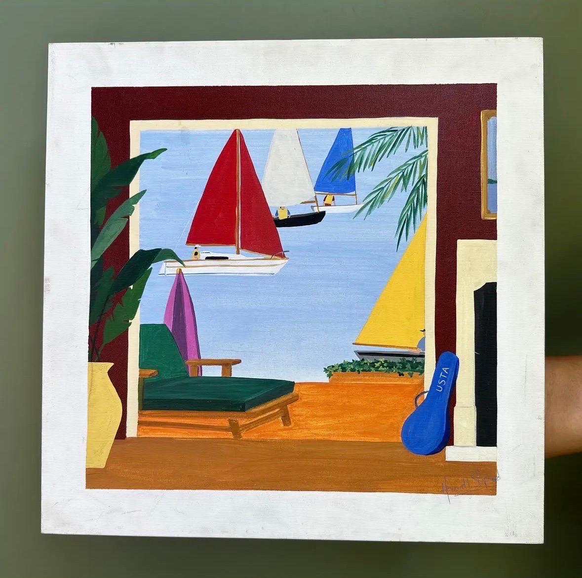 Nautical scene Post Modern oil on canvas painting. Rich vibrant colors with beautiful composition.

Shipping from Orange, California.