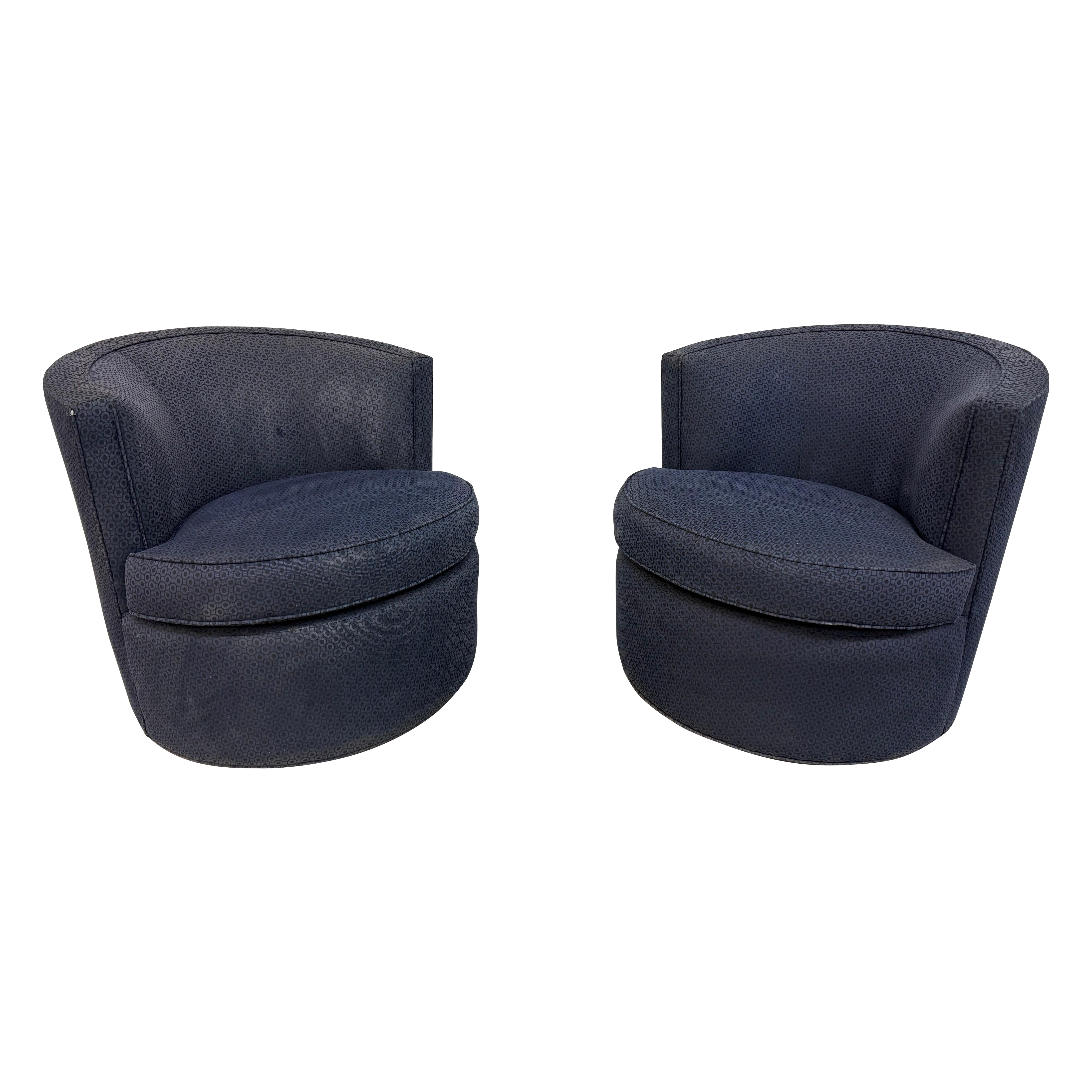 Post Modern Navy Blue Swivel Chairs - Set of 2