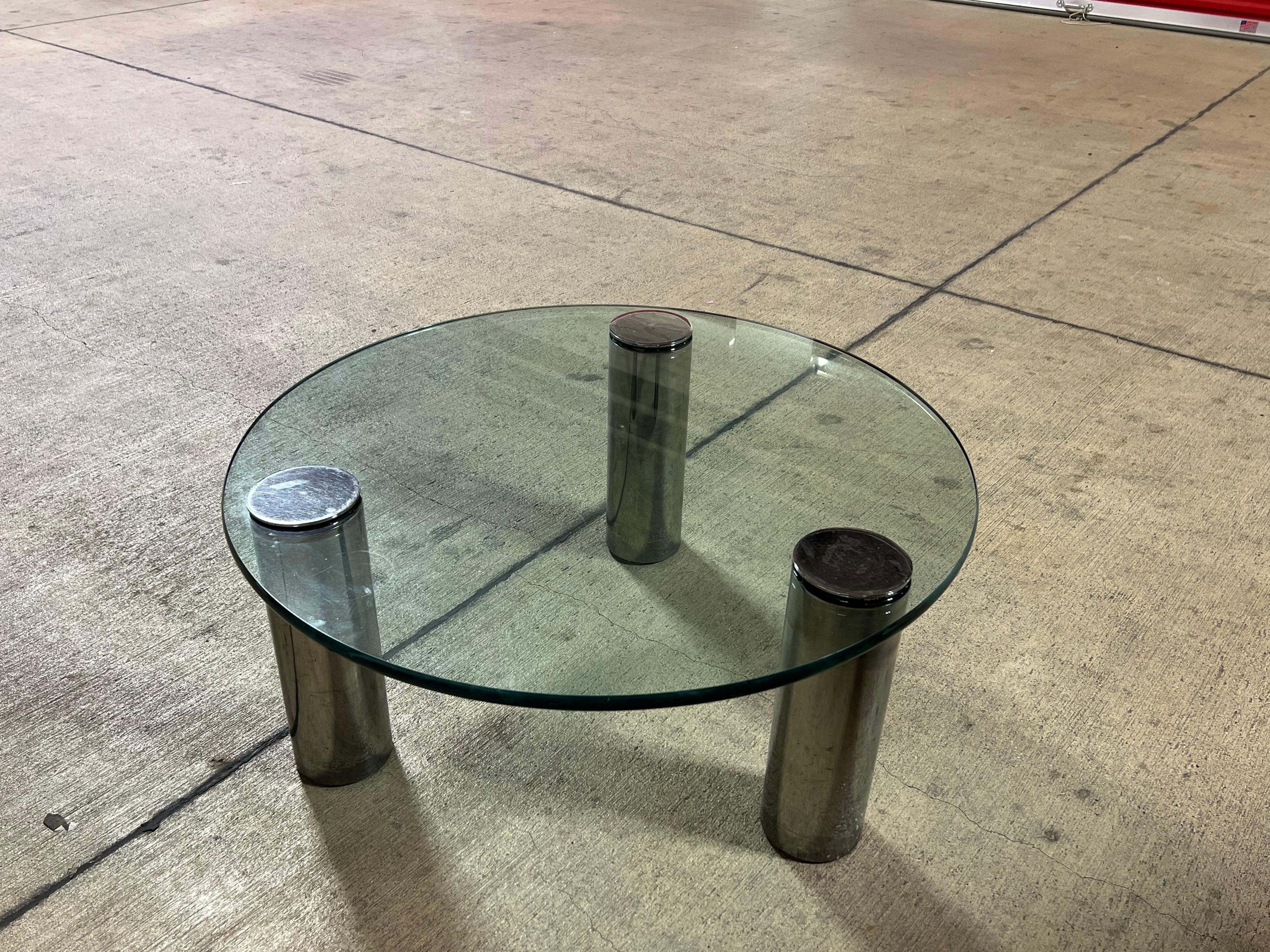 Postmoderner Cocktailtisch aus Nickel und Glas, Pace Collection zugeschrieben im Angebot 3