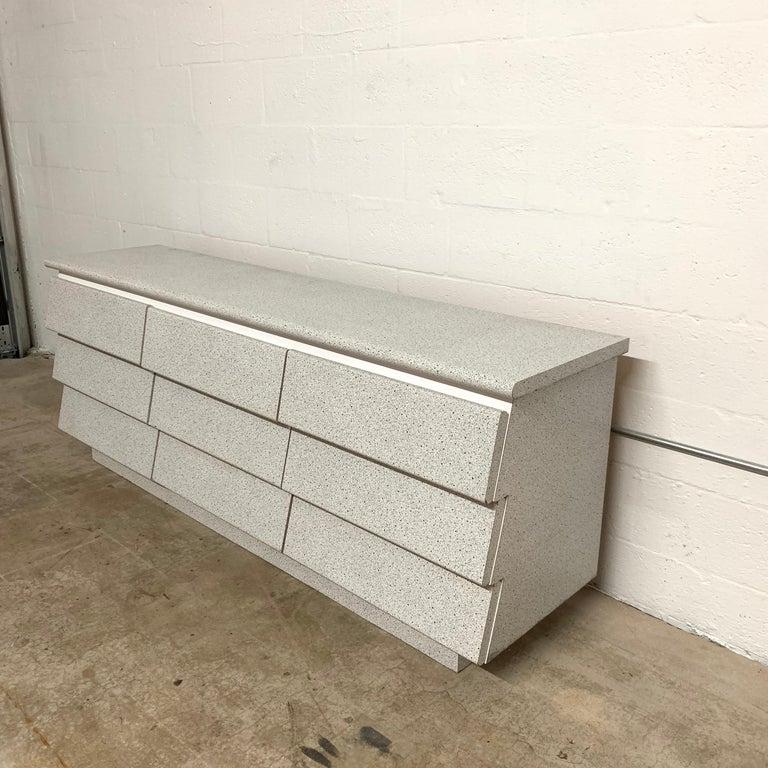 Post-Modern Post Modern Nine Drawer Dresser Chest of Drawers Granite and White Mica Laminate For Sale