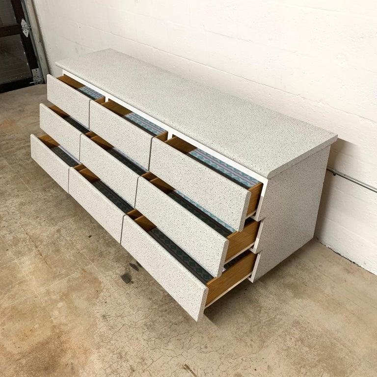 20th Century Post Modern Nine Drawer Dresser Chest of Drawers Granite and White Mica Laminate For Sale