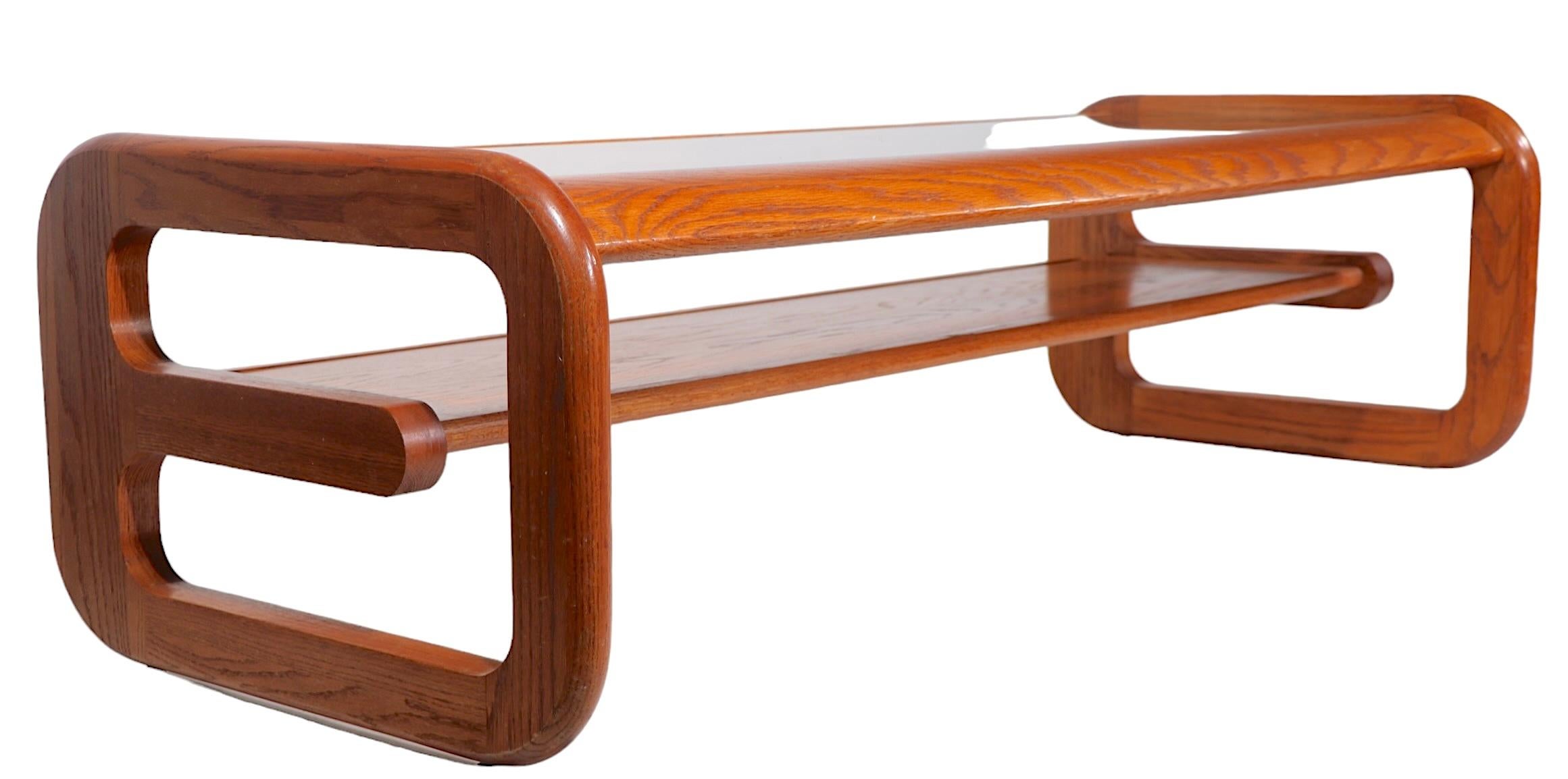  Post Modern Oak and Glass Coffee Table by Lou Hodges for Mersman  c. 1970's For Sale 2