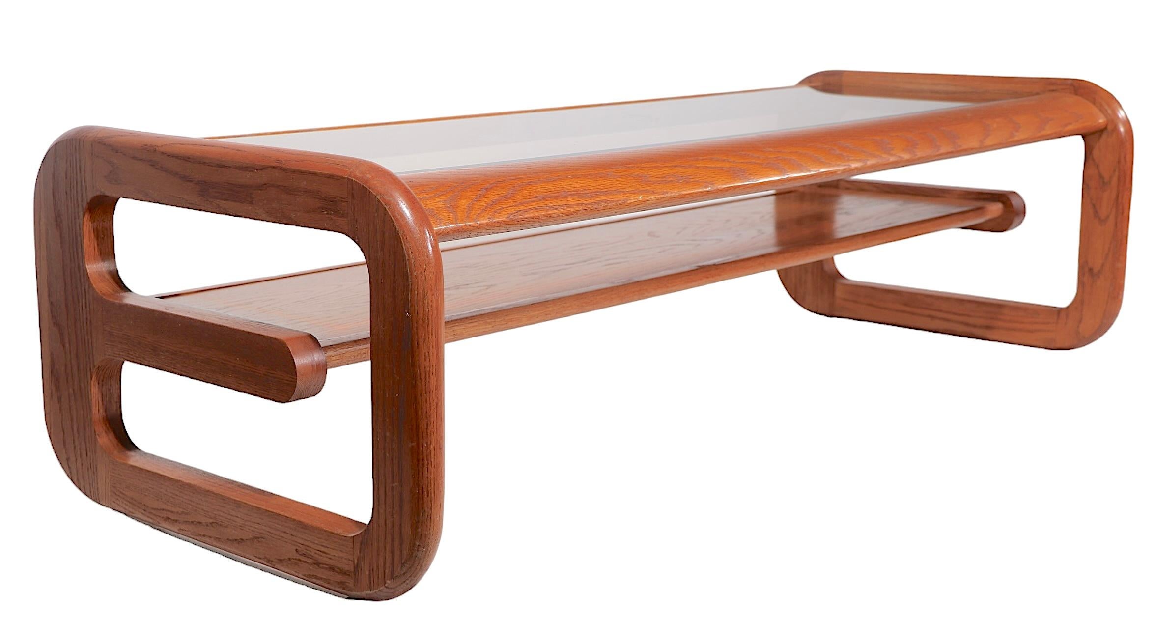  Post Modern Oak and Glass Coffee Table by Lou Hodges for Mersman  c. 1970's For Sale 3