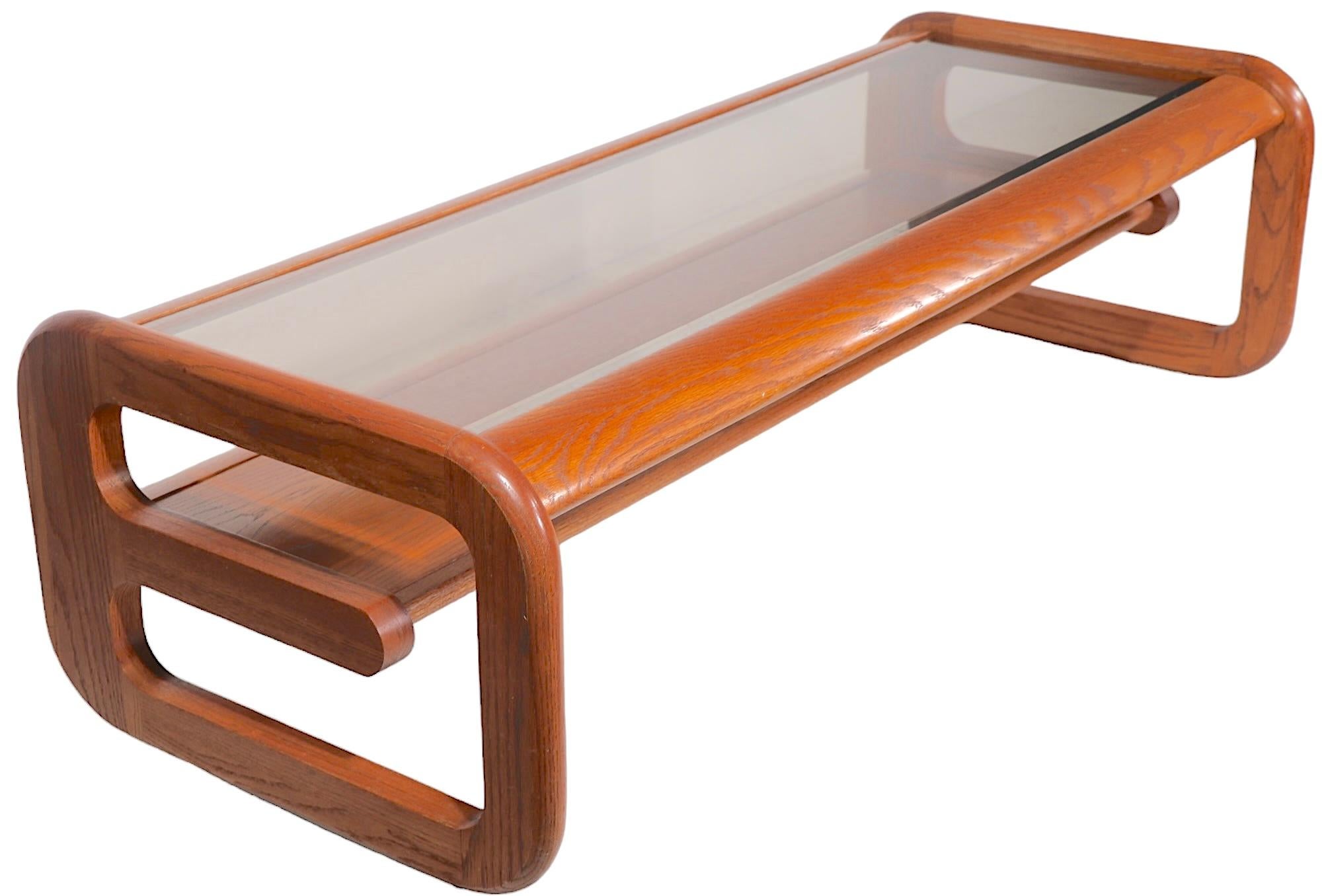  Post Modern Oak and Glass Coffee Table by Lou Hodges for Mersman  c. 1970's For Sale 4