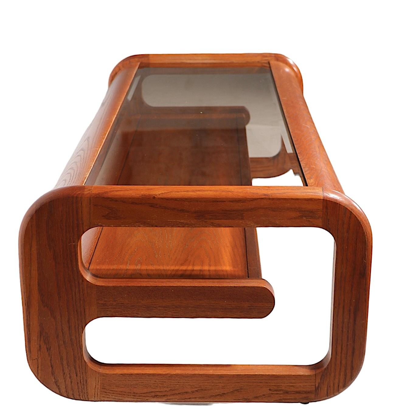 Post-Modern  Post Modern Oak and Glass Coffee Table by Lou Hodges for Mersman  c. 1970's For Sale