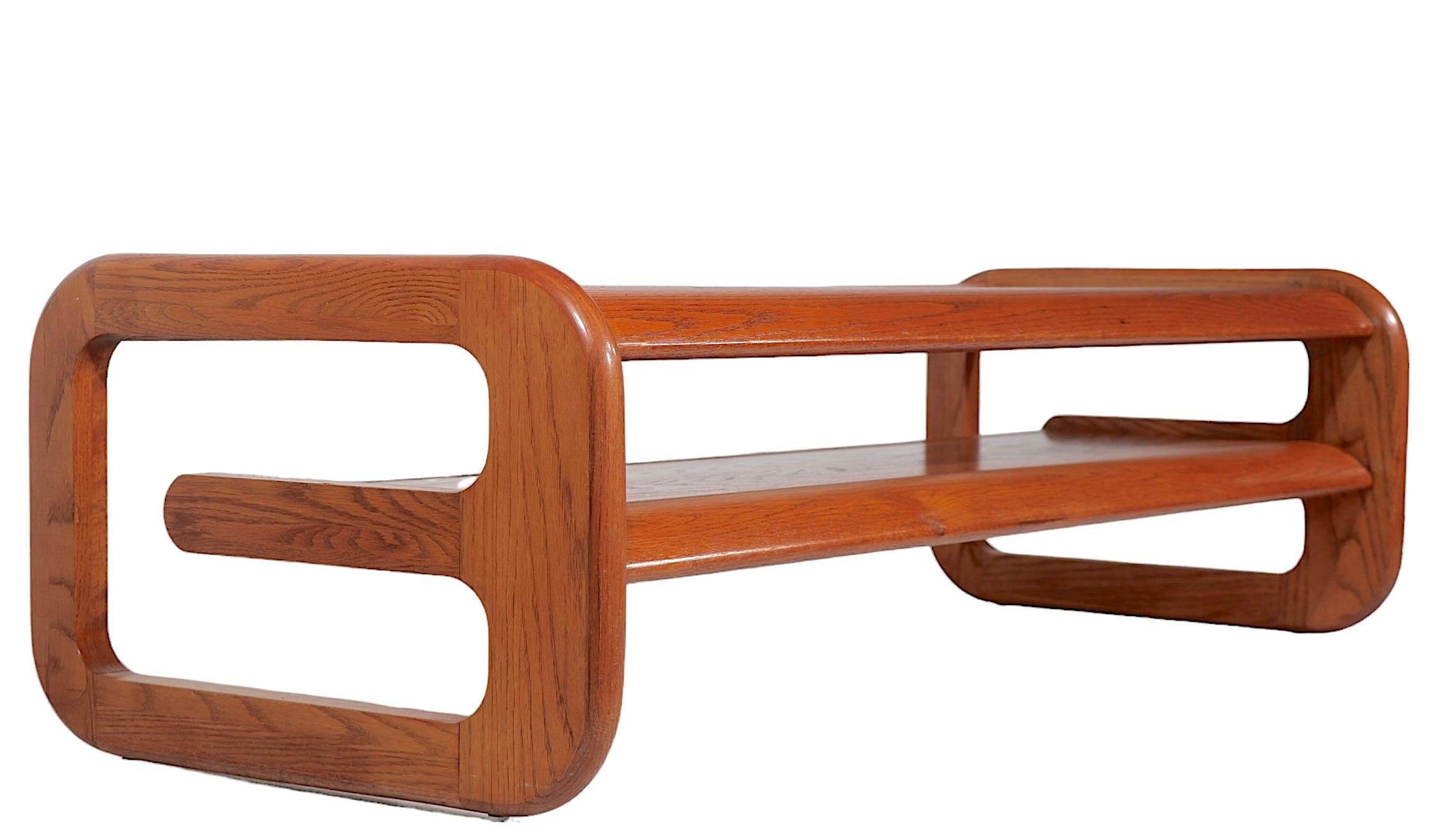  Post Modern Oak and Glass Coffee Table by Lou Hodges for Mersman  c. 1970's In Good Condition For Sale In New York, NY