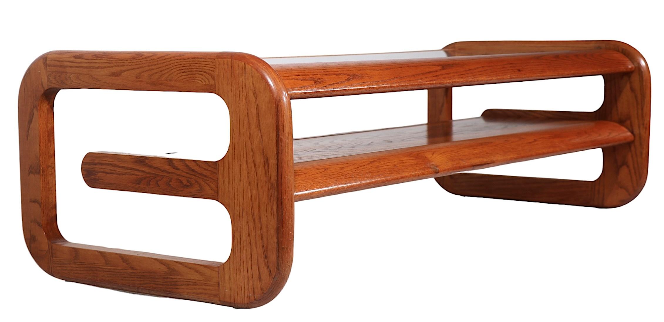 Late 20th Century  Post Modern Oak and Glass Coffee Table by Lou Hodges for Mersman  c. 1970's For Sale