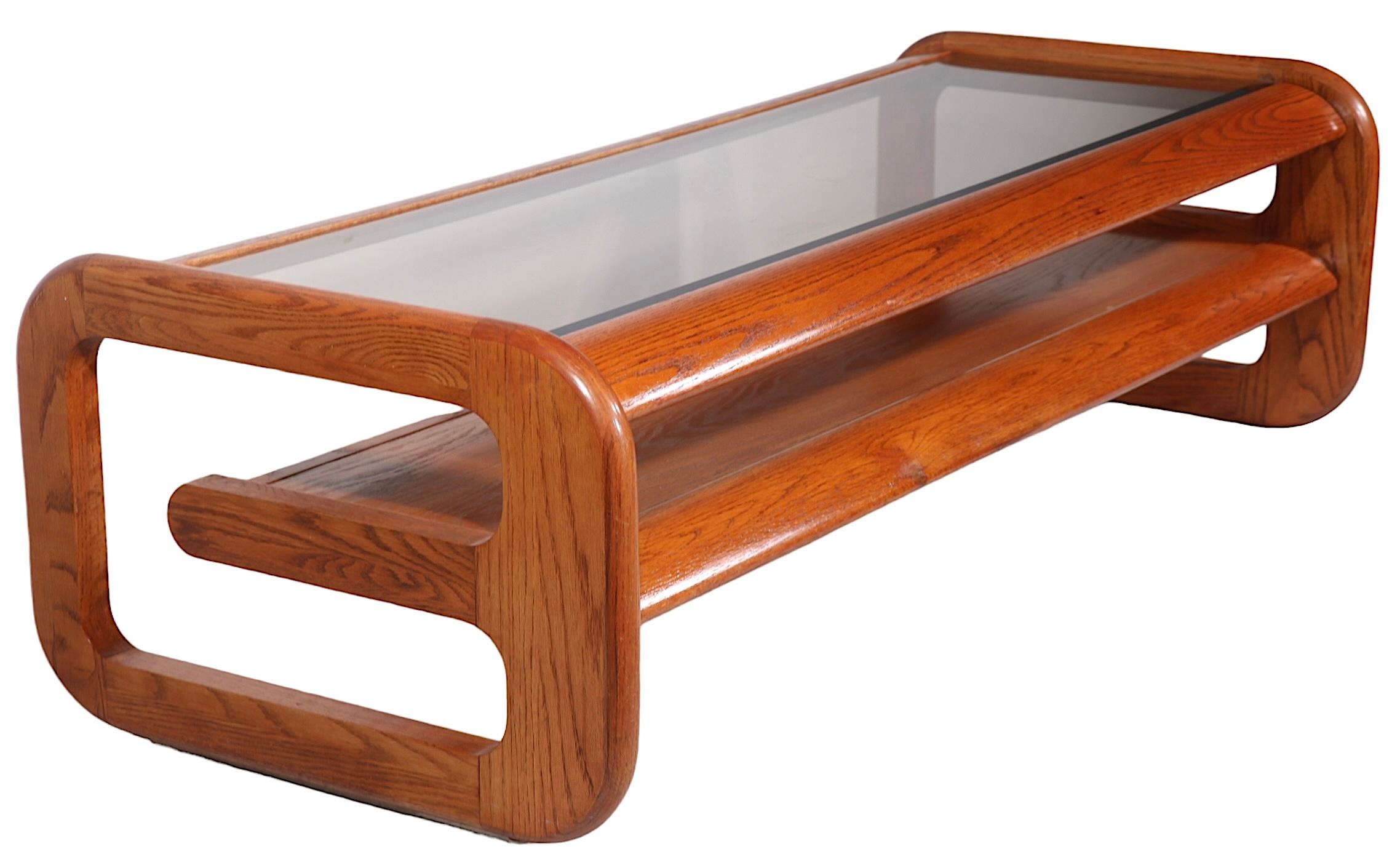  Post Modern Oak and Glass Coffee Table by Lou Hodges for Mersman  c. 1970's For Sale 1