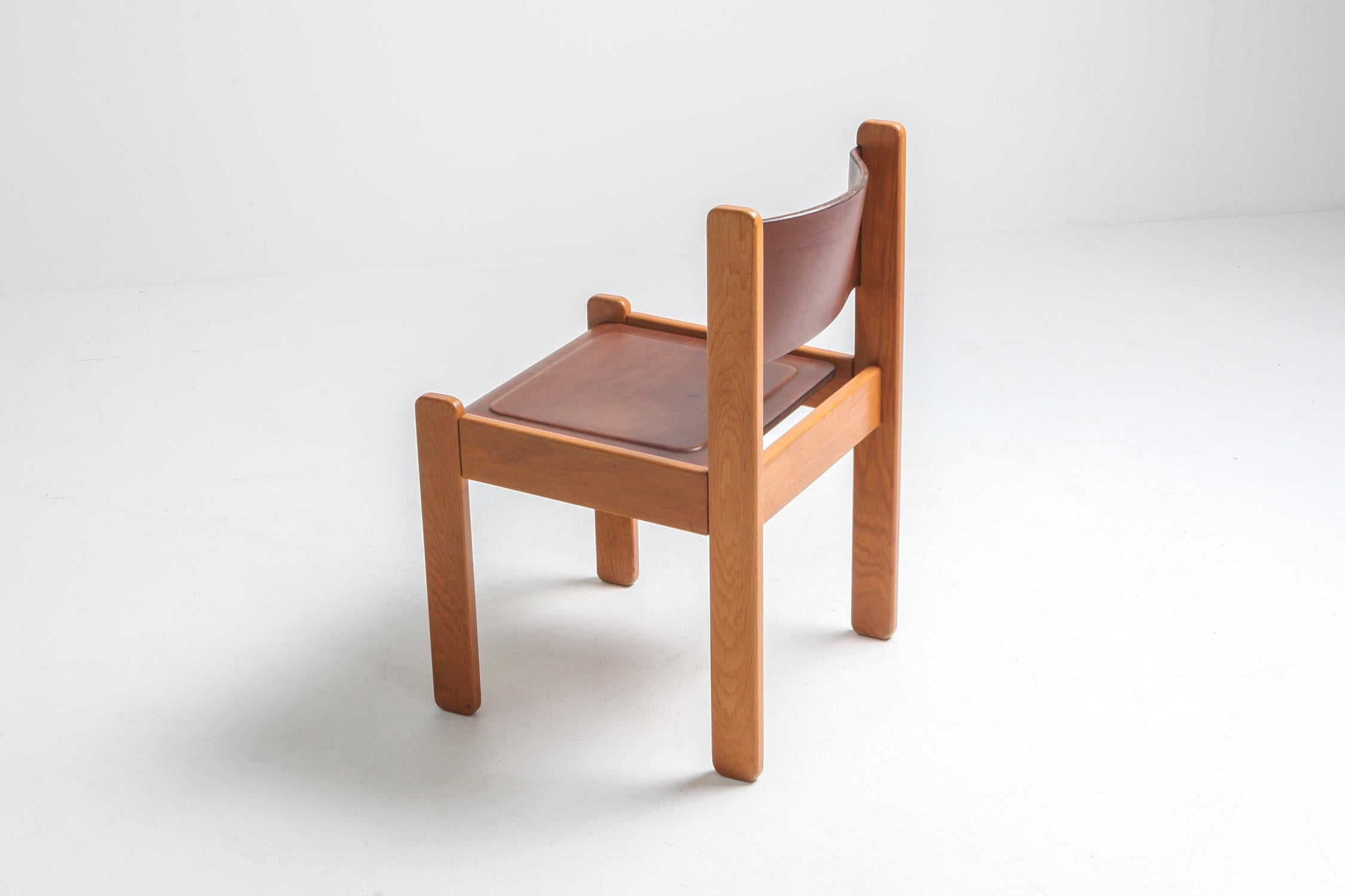 Postmodern Oak and Leather Dining Chairs 4