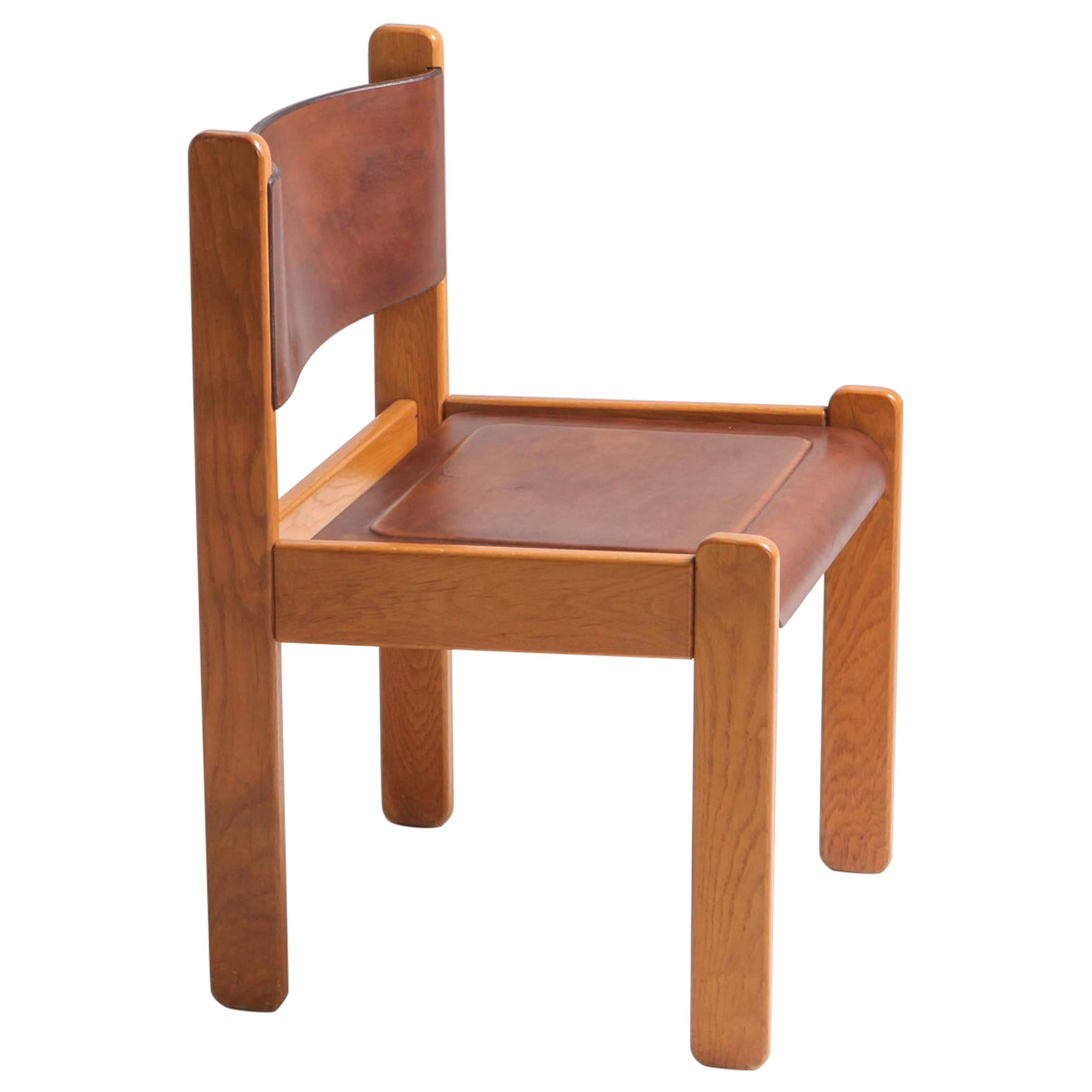 Postmodern Oak and Leather Dining Chairs