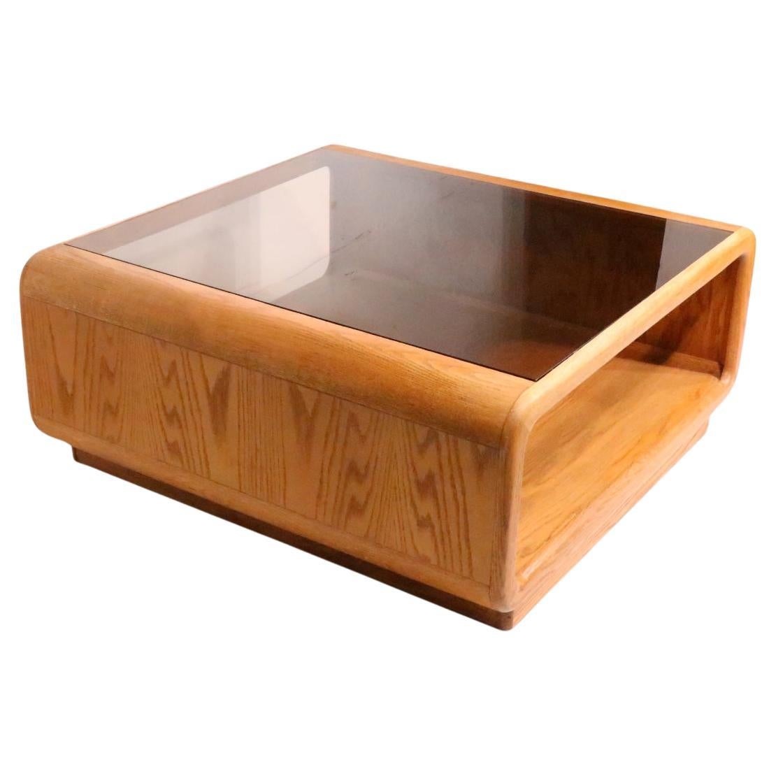 Post Modern Oak and Tinted Glass Coffee Table att. to Lou Hodges for Mersman For Sale