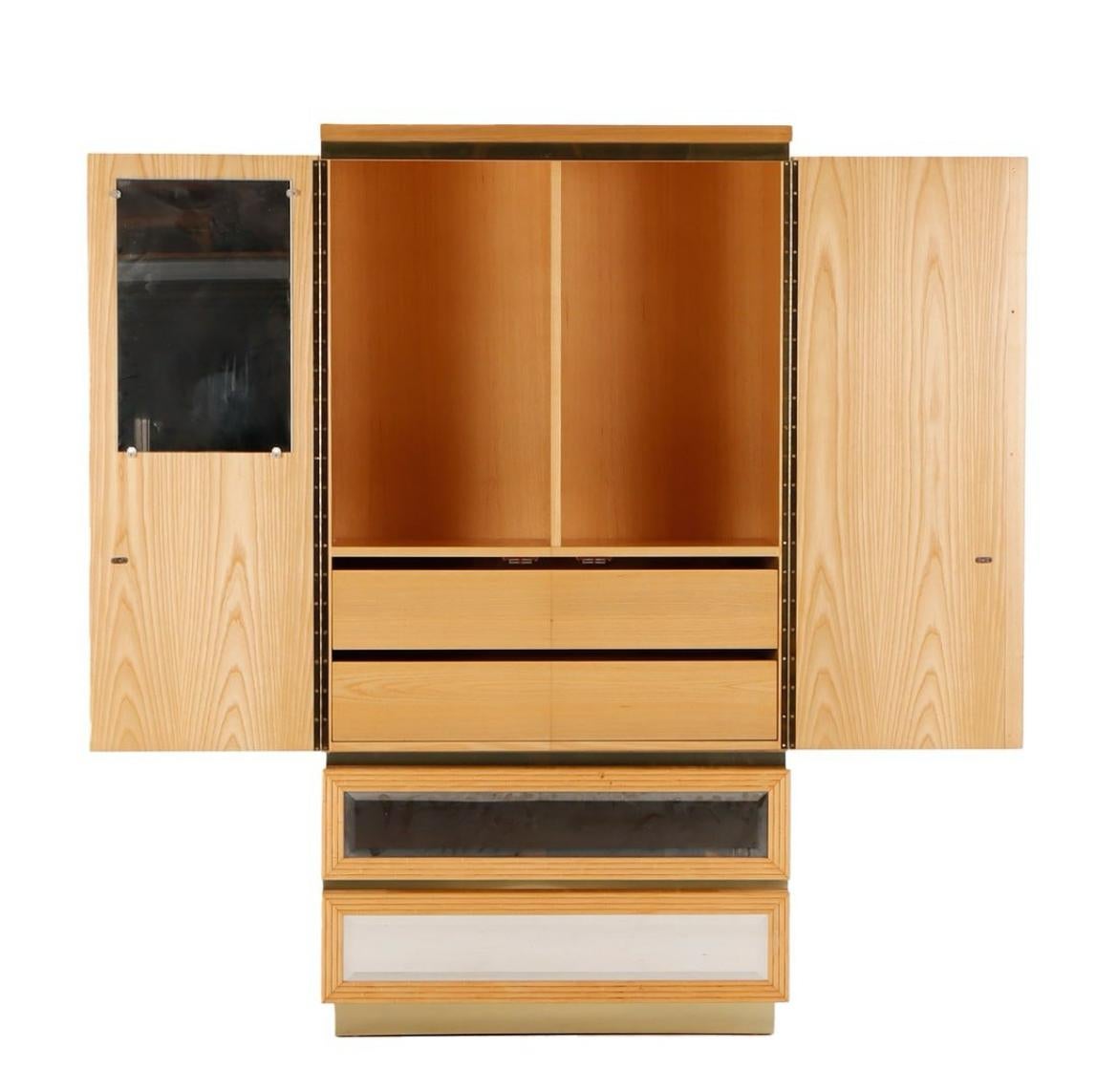 American post modern oak mirror front dresser wardrobe or armoire For Sale