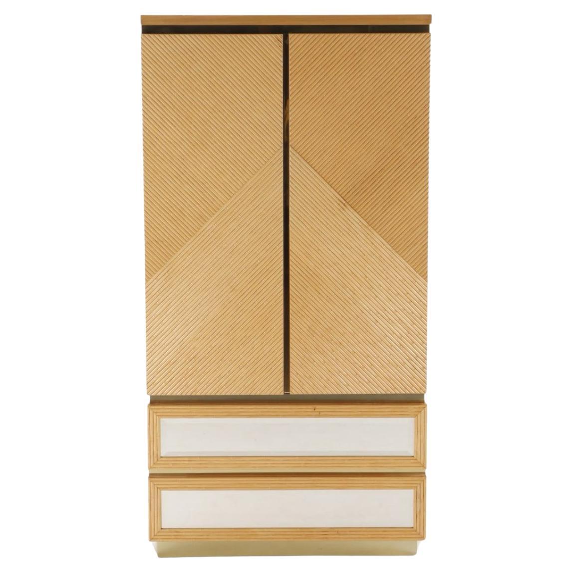 post modern oak mirror front dresser wardrobe or armoire For Sale